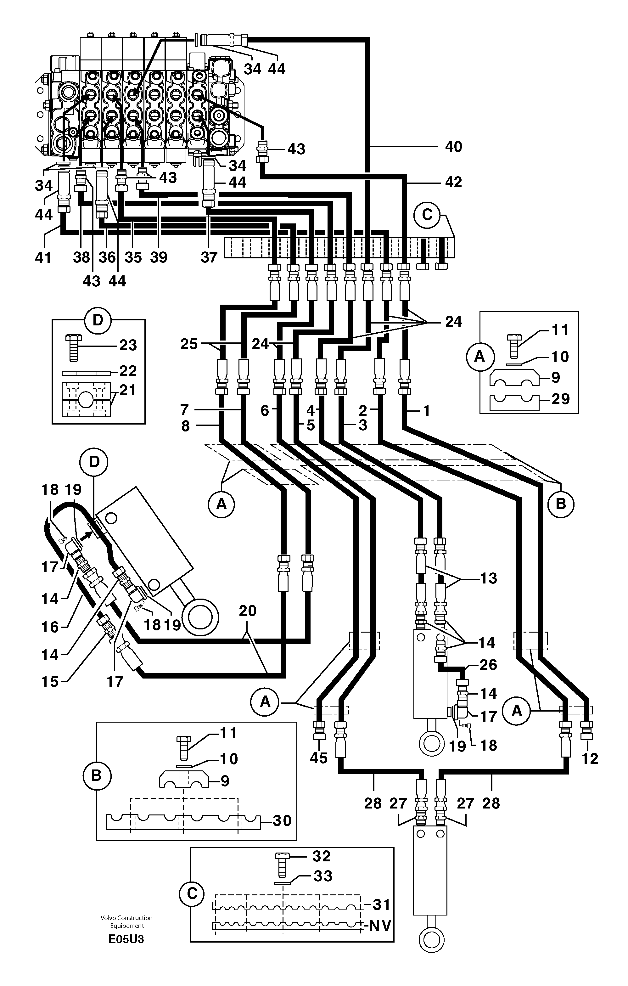 Схема запчастей Volvo EW70 - 90824 Hydr. circuit.( boom / dipper arm / bucket ) EW70 TYPE 262