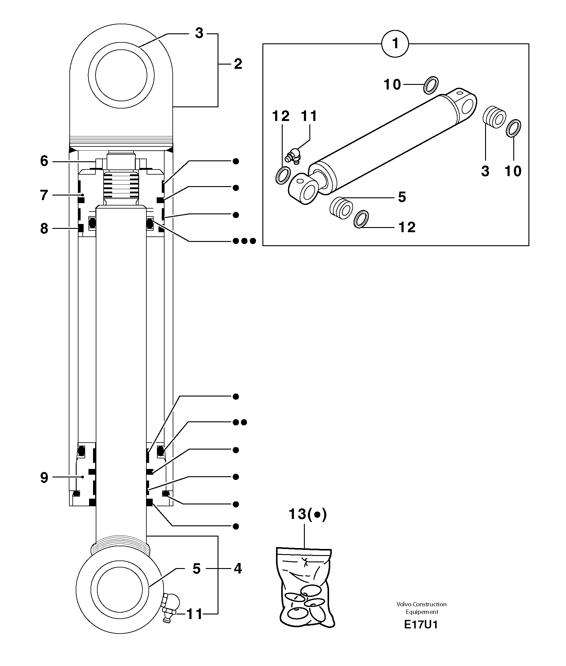 Схема запчастей Volvo EW70 - 10729 Boom offset cylinder EW70 TYPE 262