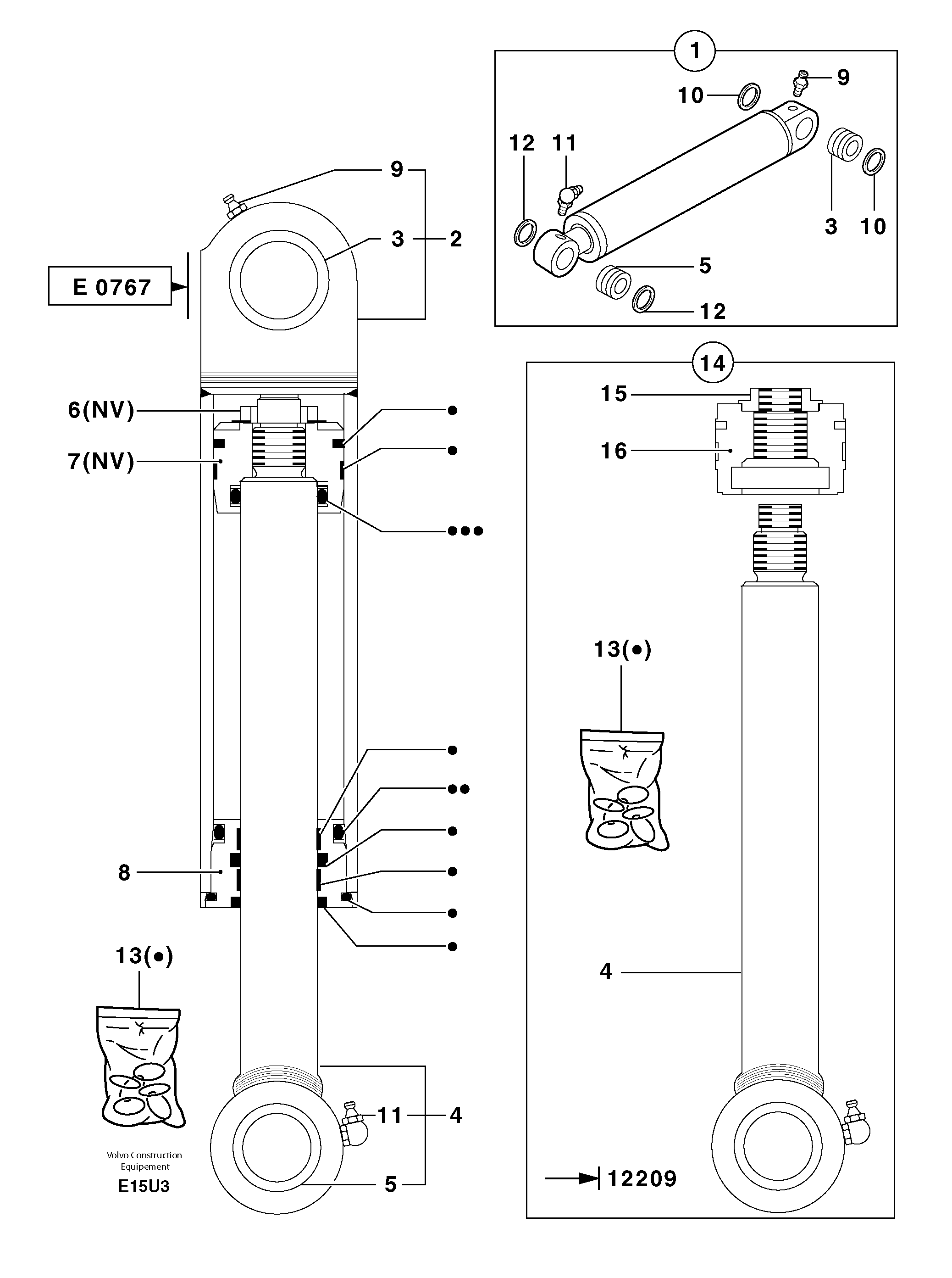 Схема запчастей Volvo EW70 - 13489 Цилиндр ковша EW70 TYPE 262