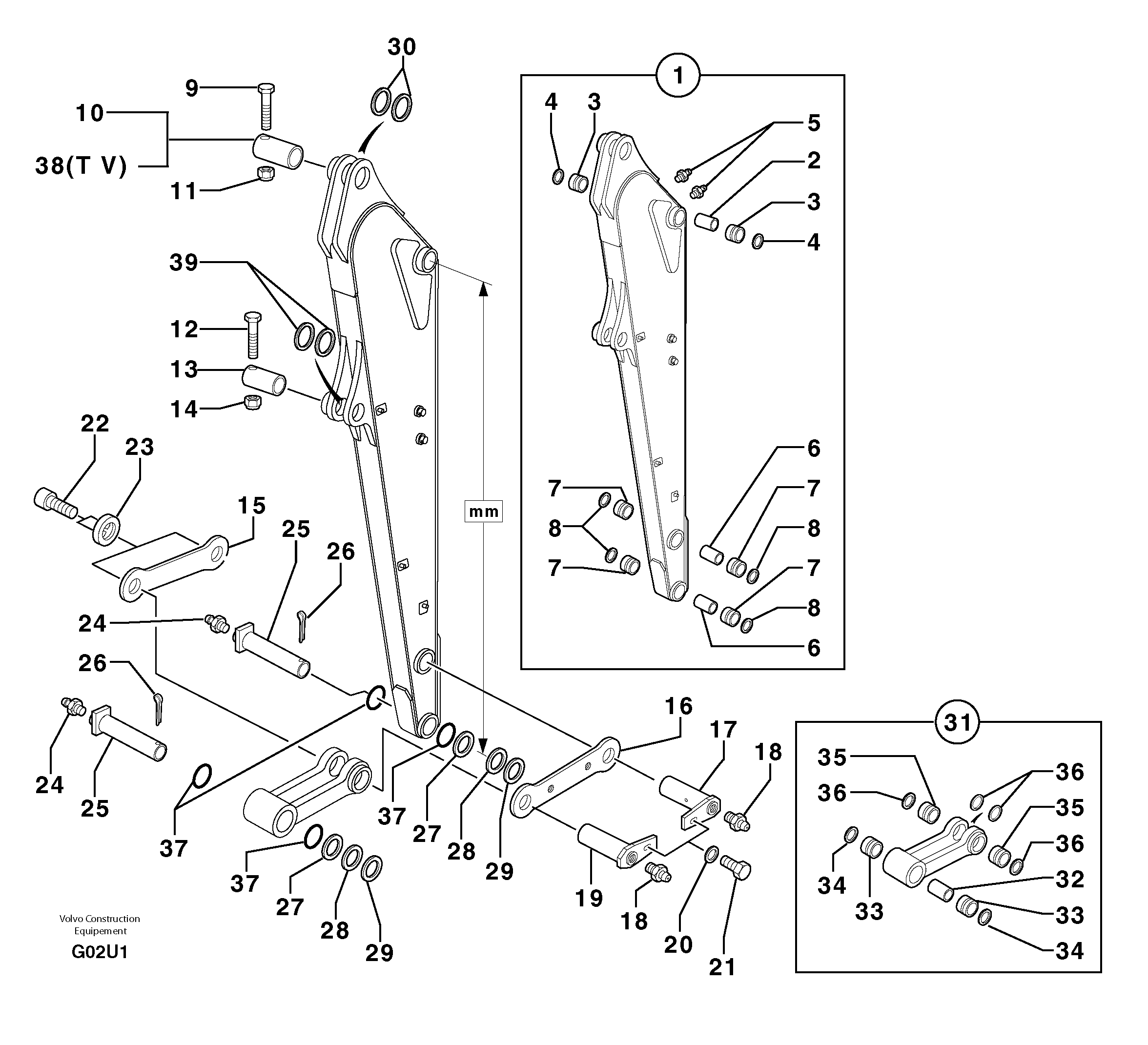 Схема запчастей Volvo EW70 - 10741 Dipper arm EW70 TYPE 262