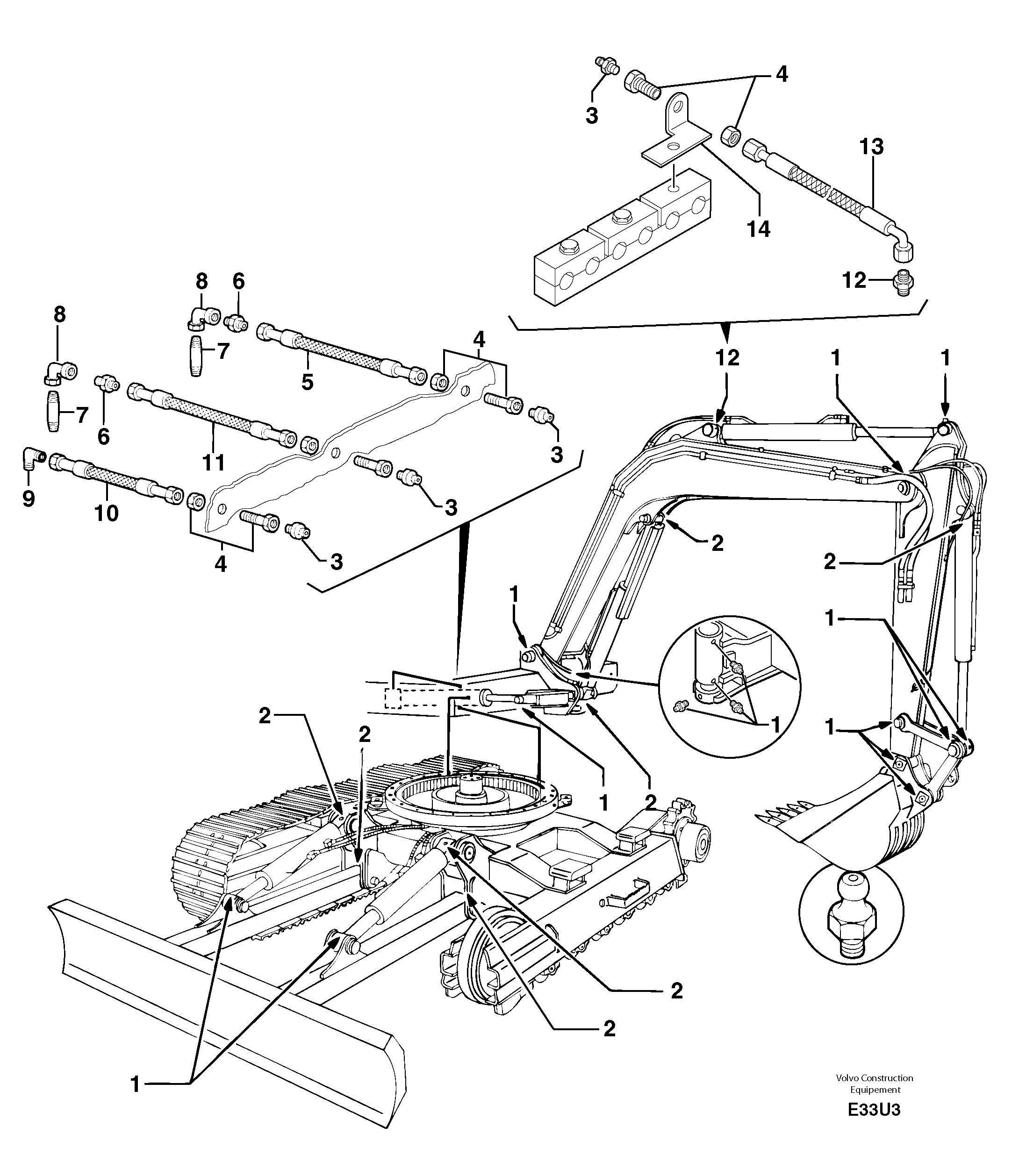 Схема запчастей Volvo EW70 - 95098 Lubrication chart EW70 TYPE 262