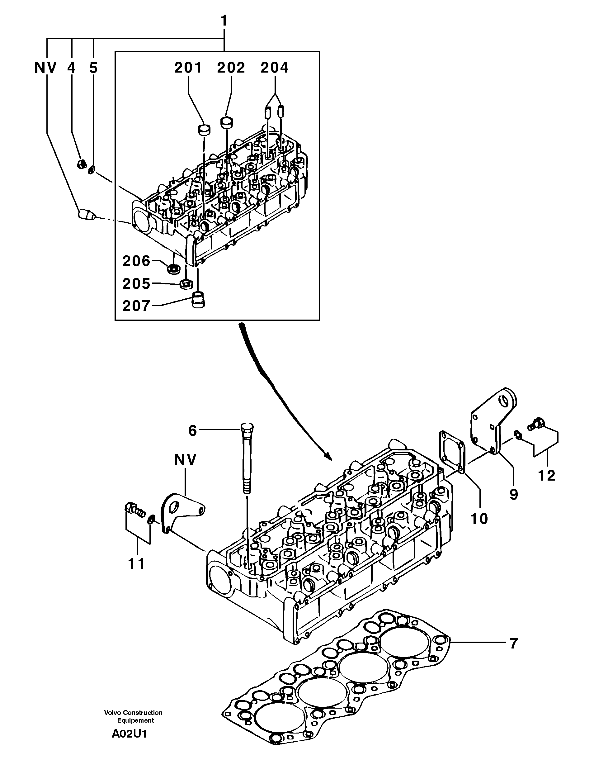 Схема запчастей Volvo EW70 - 3424 Головка блока цилиндров EW70 TYPE 262