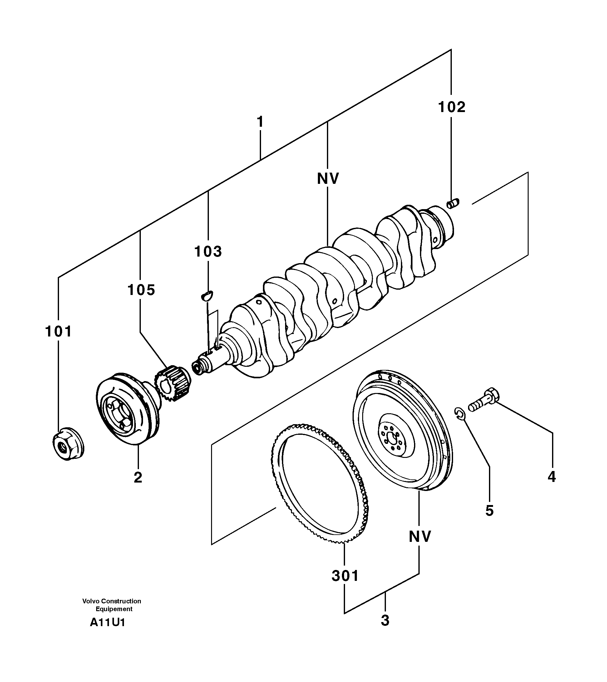 Схема запчастей Volvo EW70 - 10962 Crankshaft / flywheel EW70VV TYPE 262