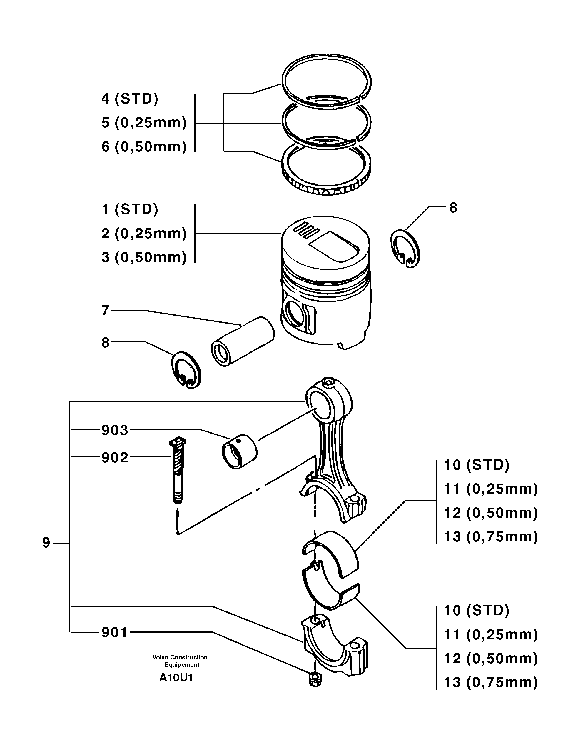 Схема запчастей Volvo EW70 - 3427 Pistons / connecting rods EW70 TYPE 262
