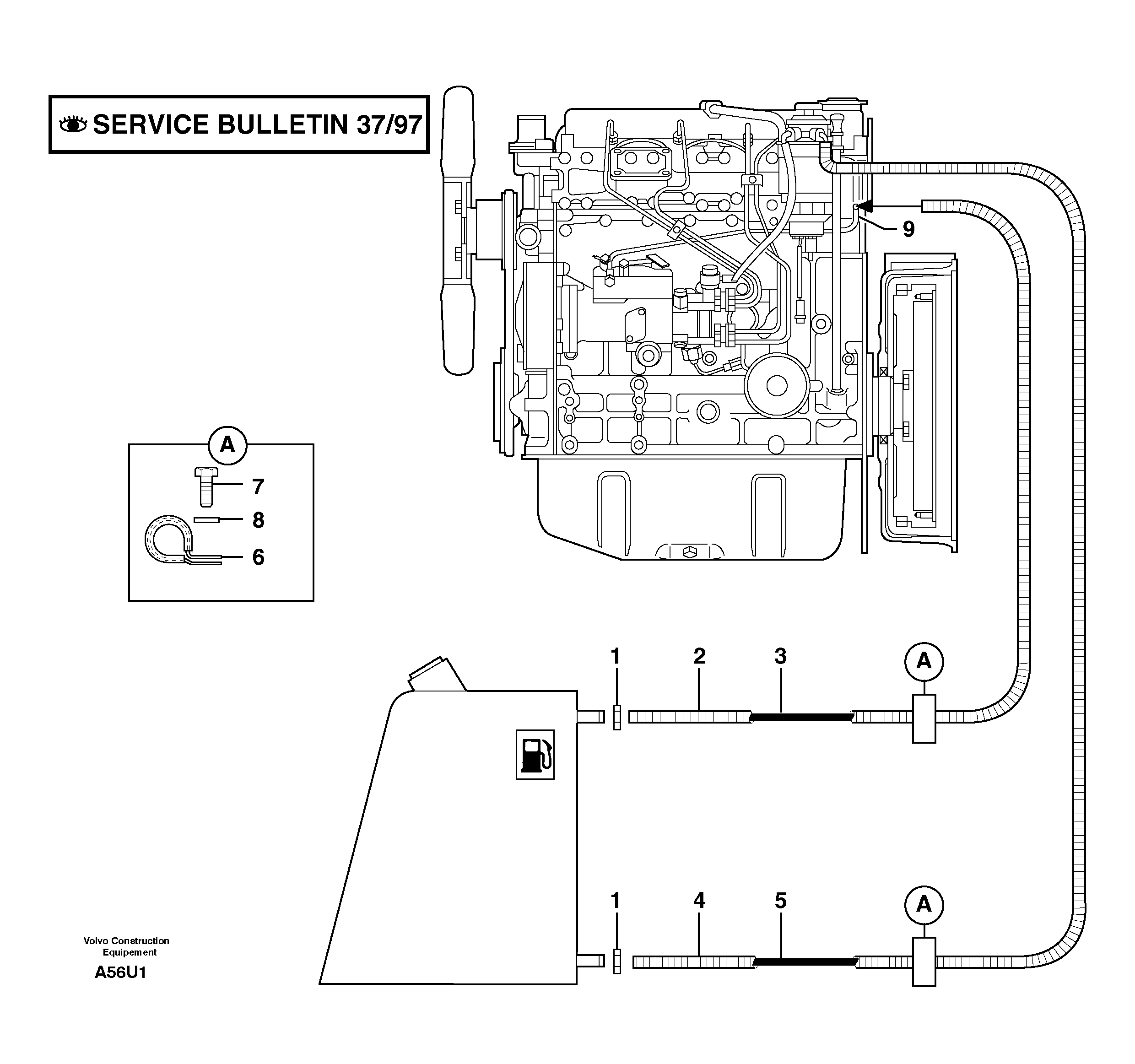 Схема запчастей Volvo EW70 - 13884 Fuel circuit EW70VV TYPE 262