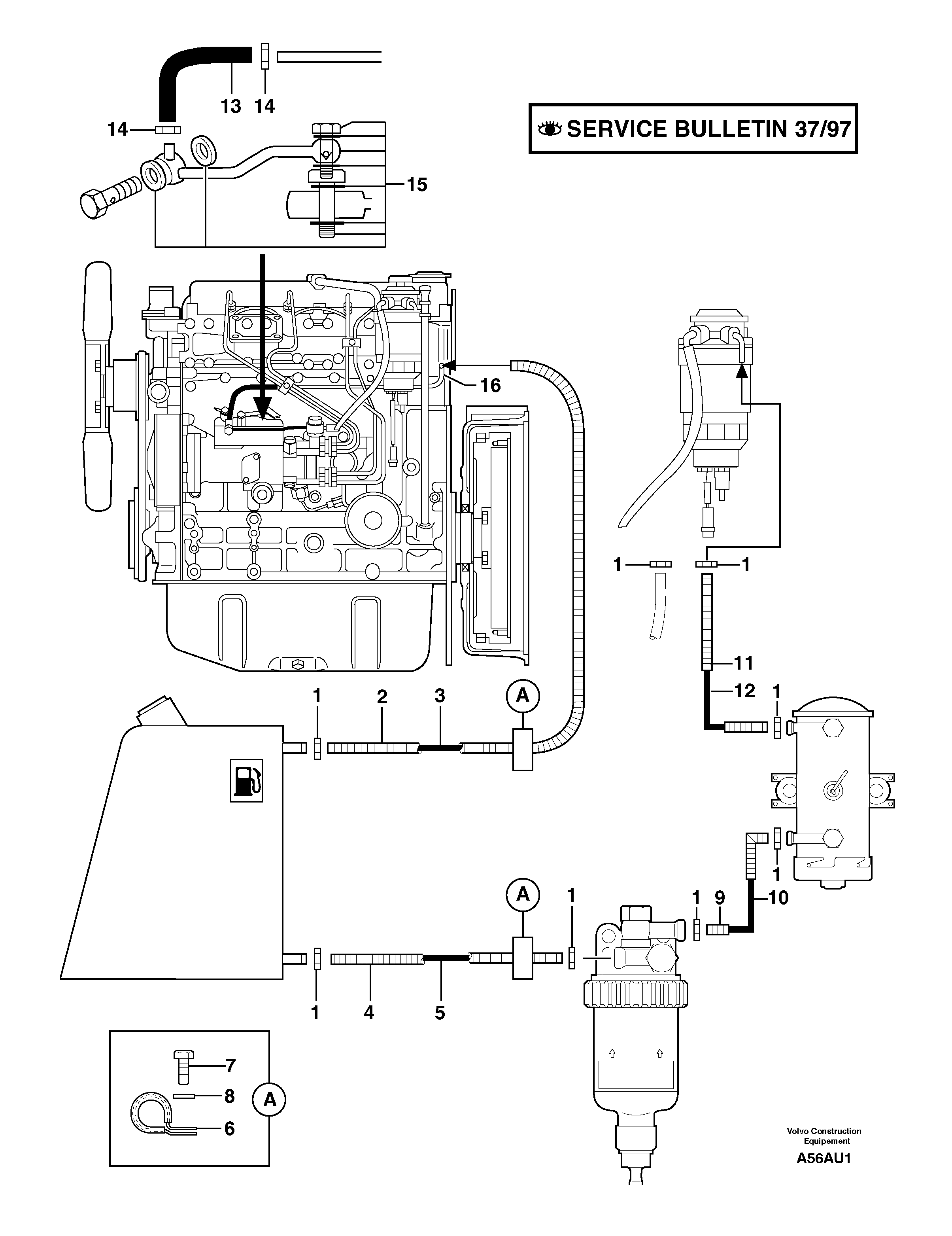 Схема запчастей Volvo EW70 - 3462 Fuel circuit EW70 TYPE 262