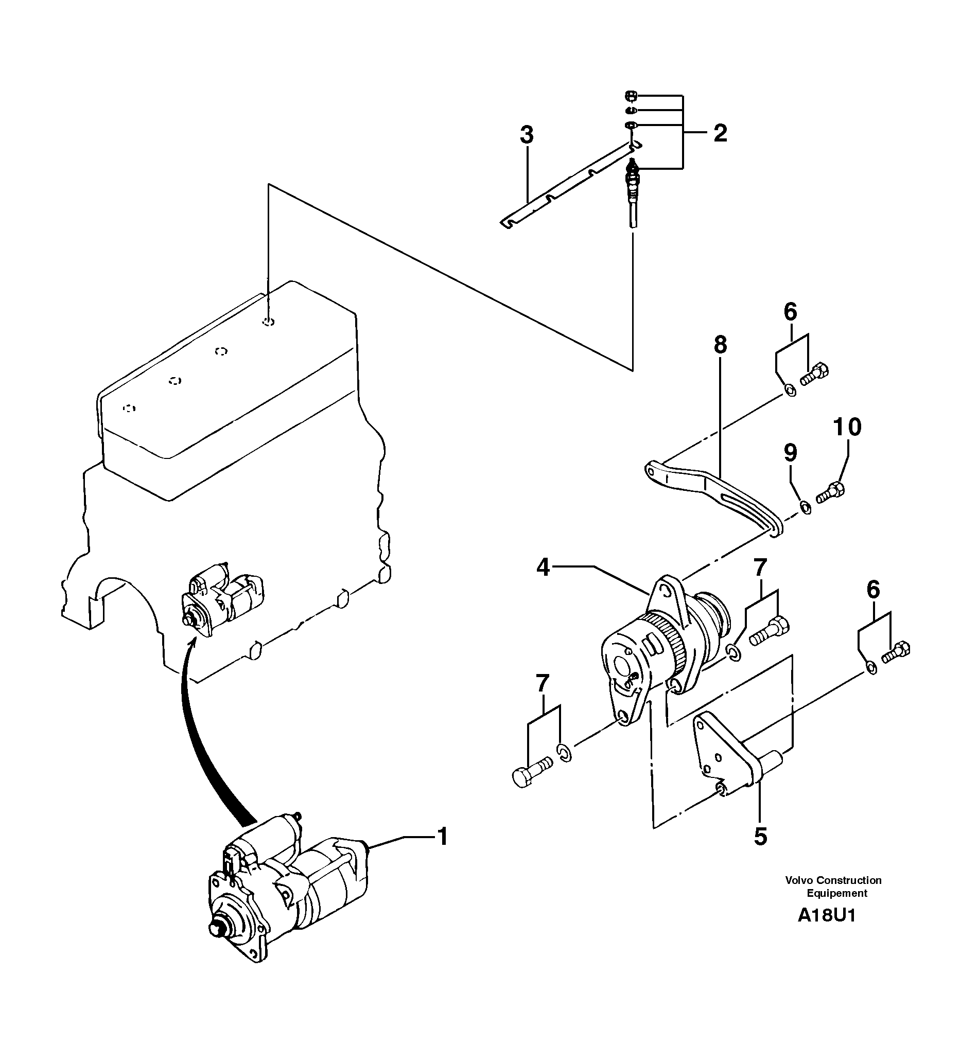 Схема запчастей Volvo EW70 - 14488 Alternator / starter motor EW70VV TYPE 262