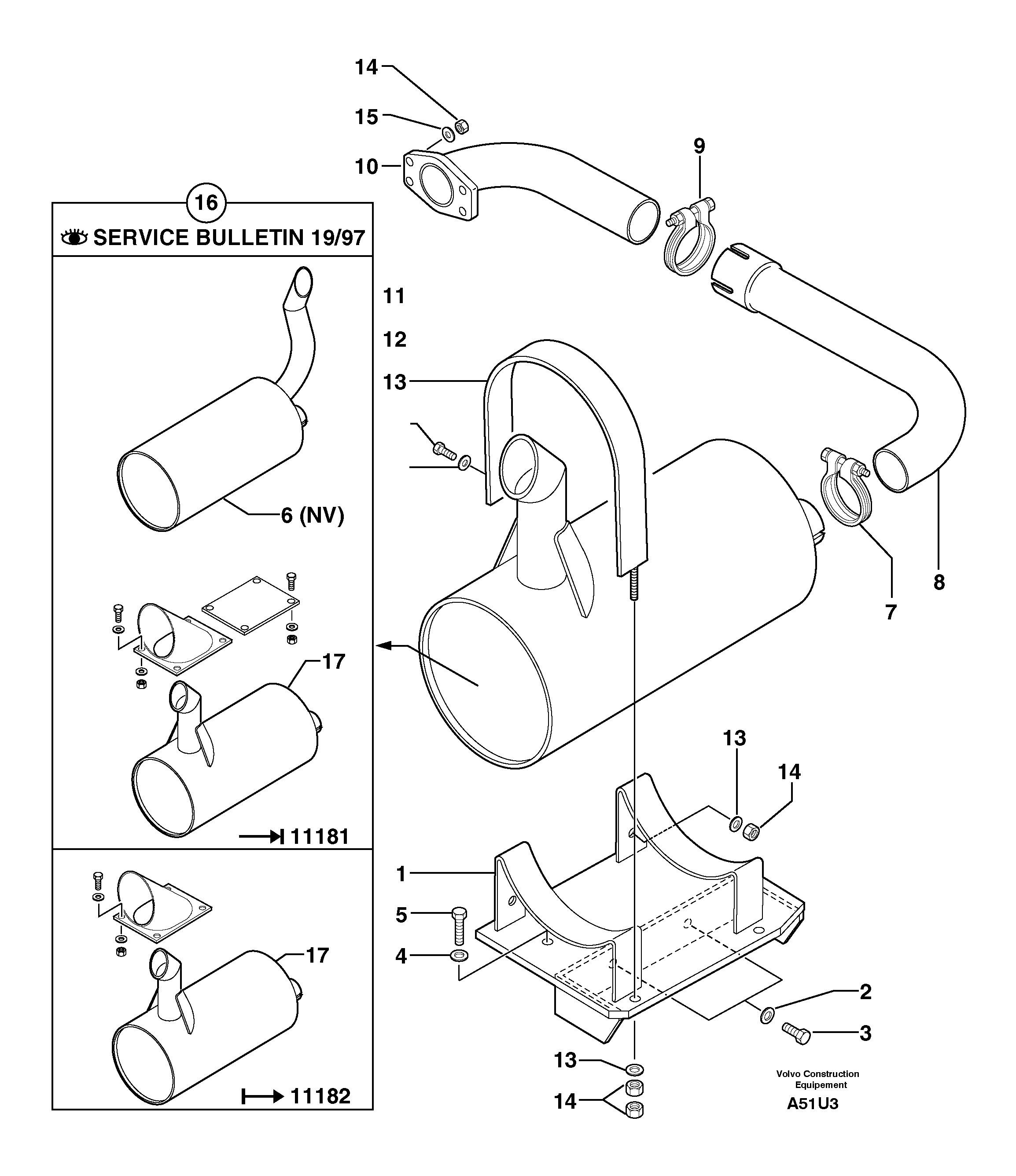 Схема запчастей Volvo EW70 - 3486 Muffler EW70 TYPE 262