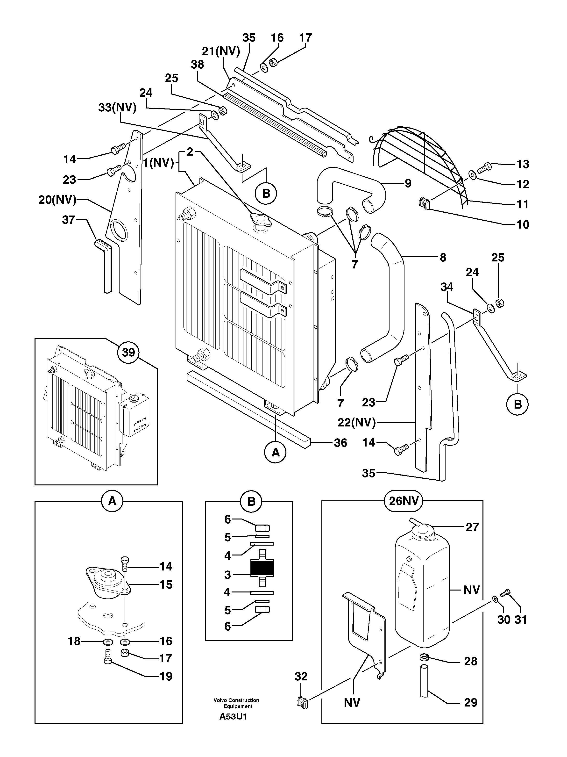 Схема запчастей Volvo EW70 - 97498 Radiator ( water ) / oil cooler EW70 TYPE 262