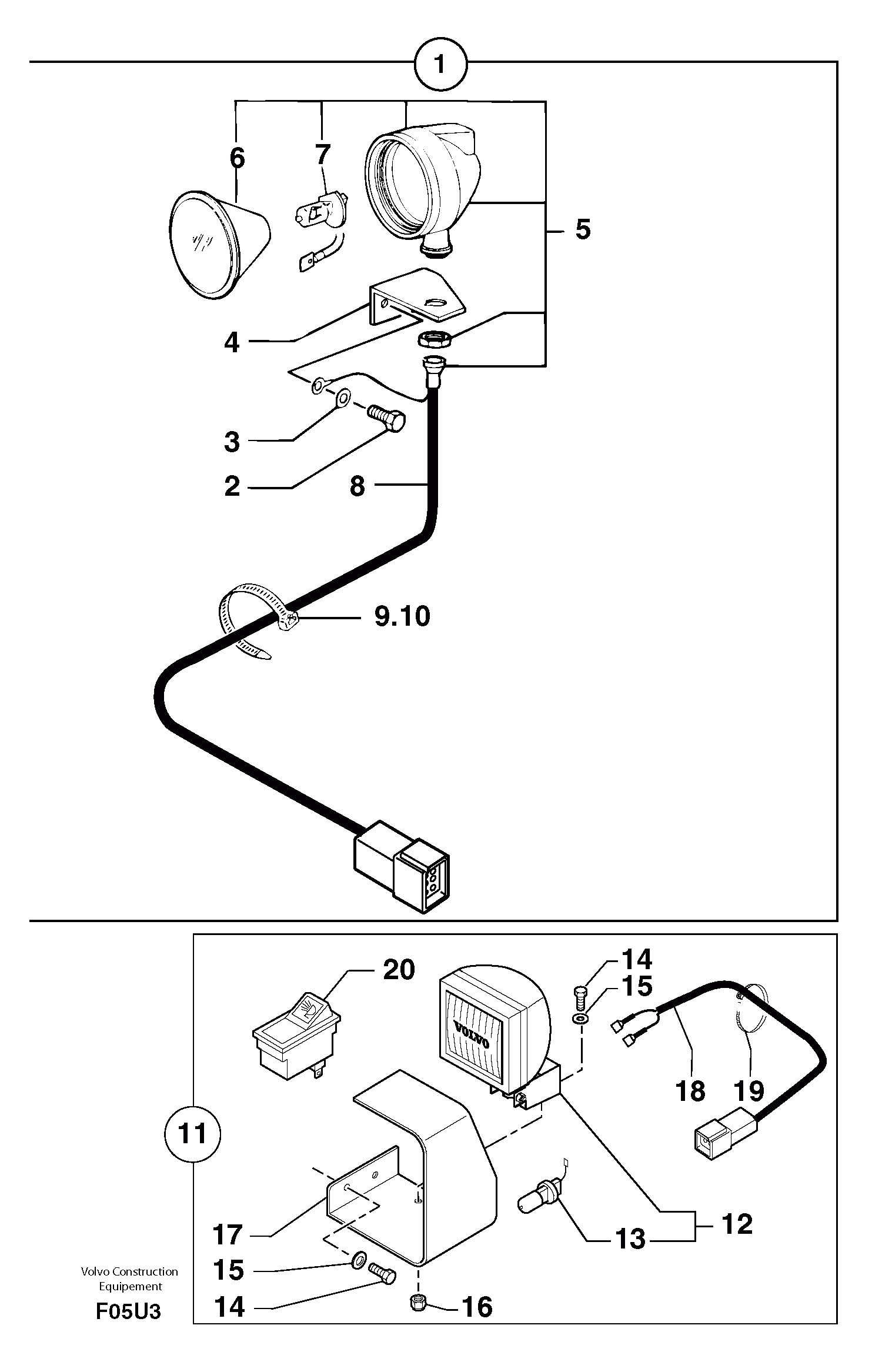 Схема запчастей Volvo EW70 - 7792 Work light on boom EW70VV TYPE 262