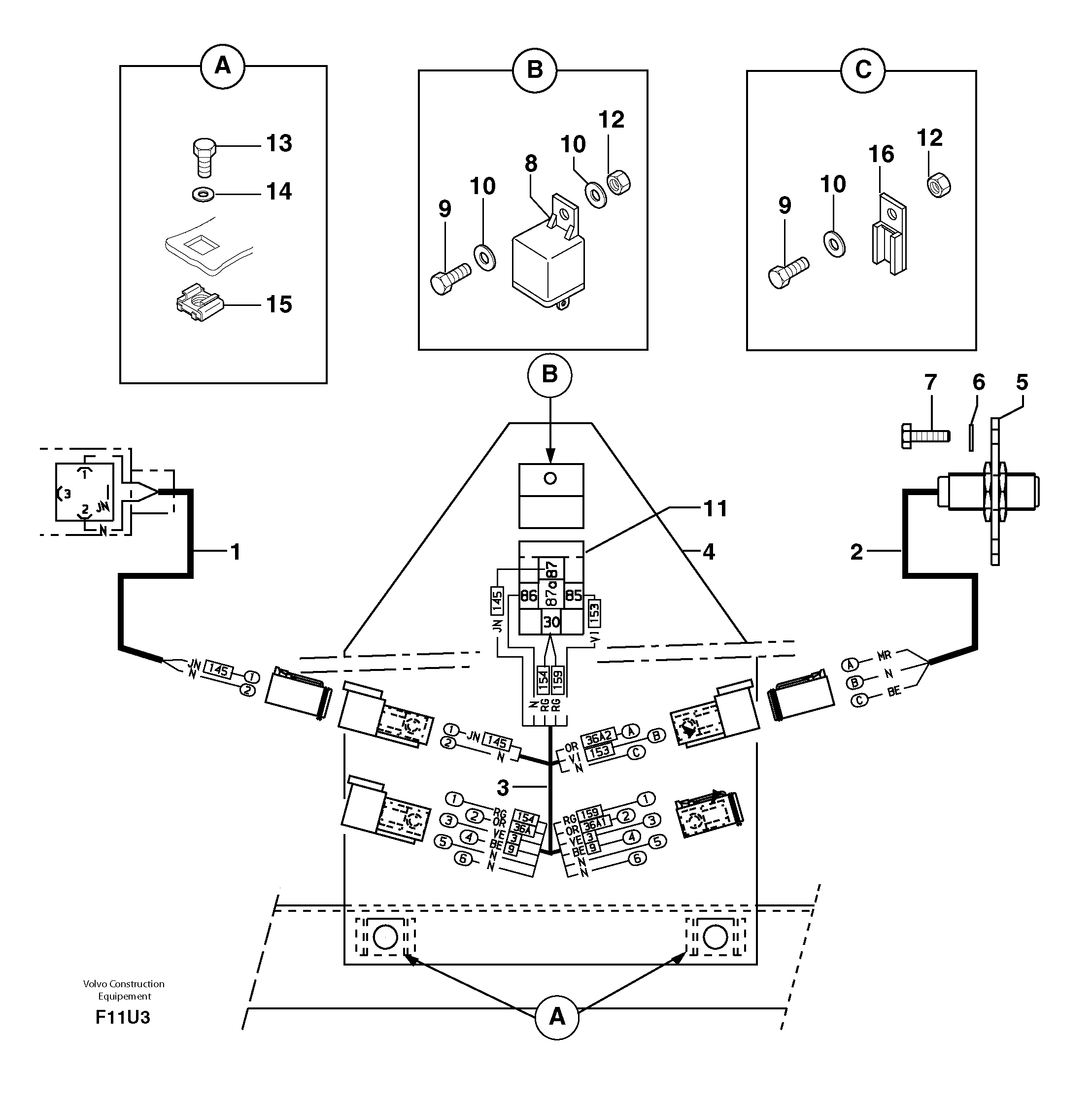 Схема запчастей Volvo EW70 - 4135 Electrical system / steering reversing EW70 TYPE 262