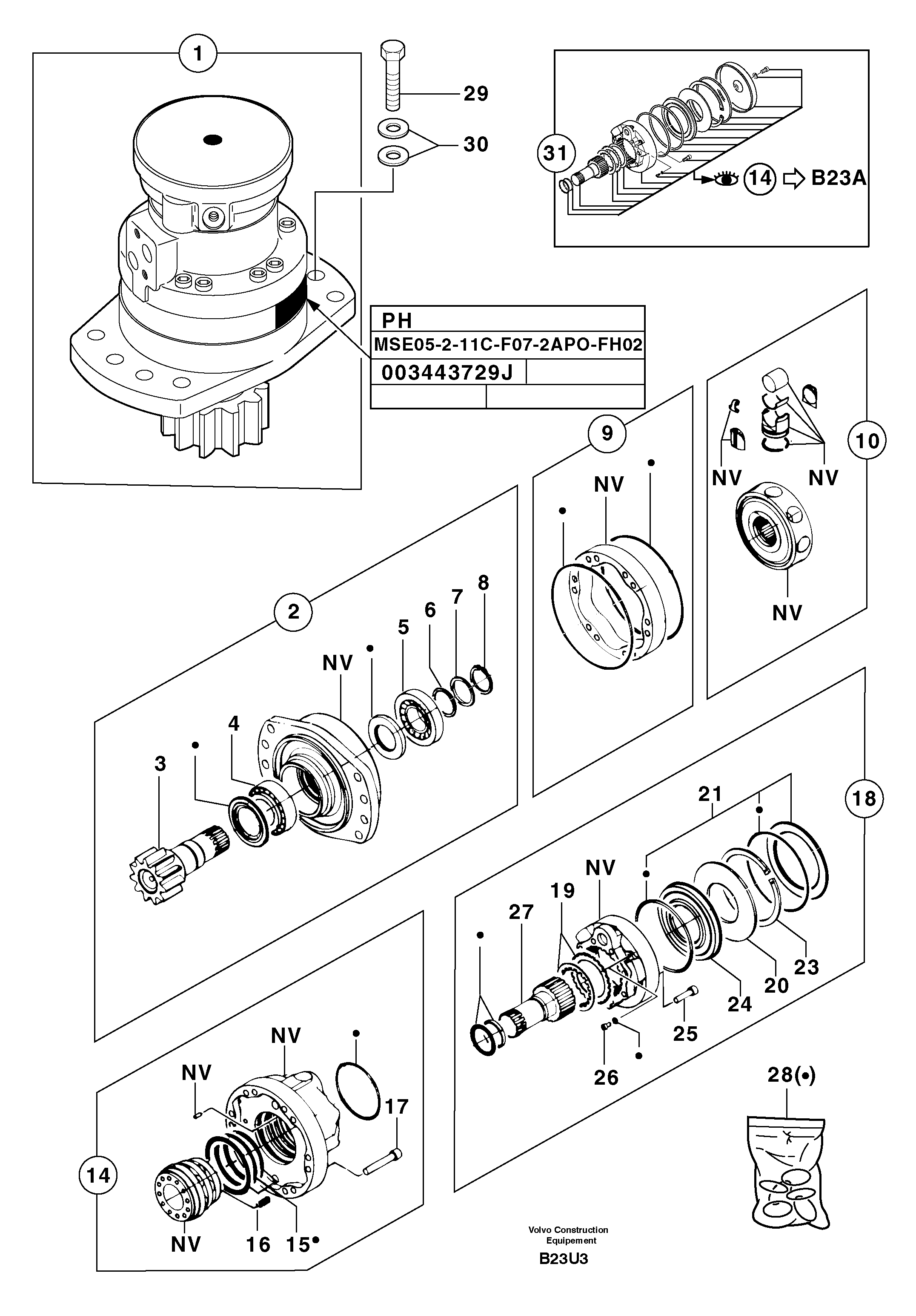 Схема запчастей Volvo EW70 - 52119 Slewing gear motor EW70VV TYPE 262