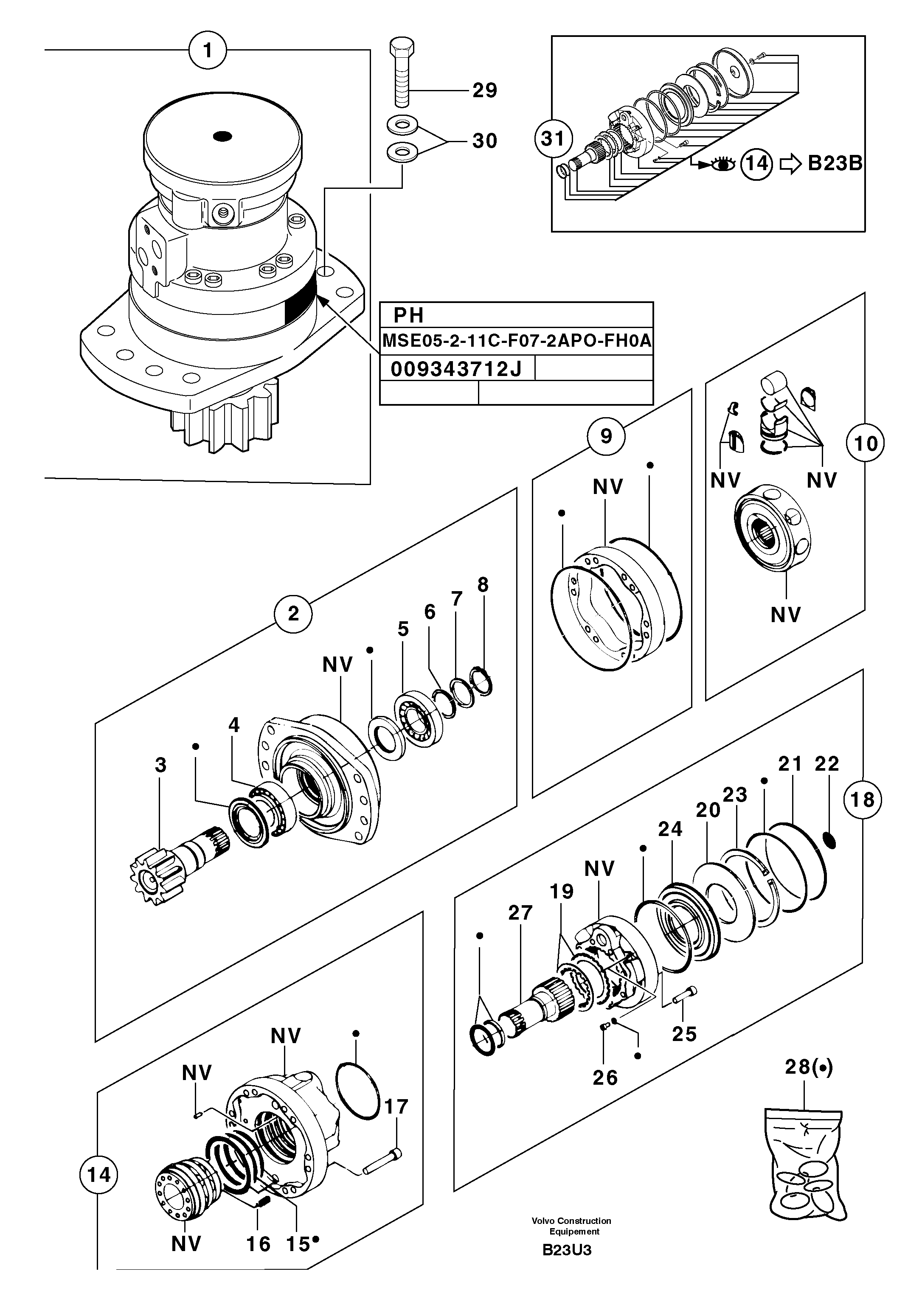 Схема запчастей Volvo EW70 - 52114 Slewing gear motor EW70 TYPE 262