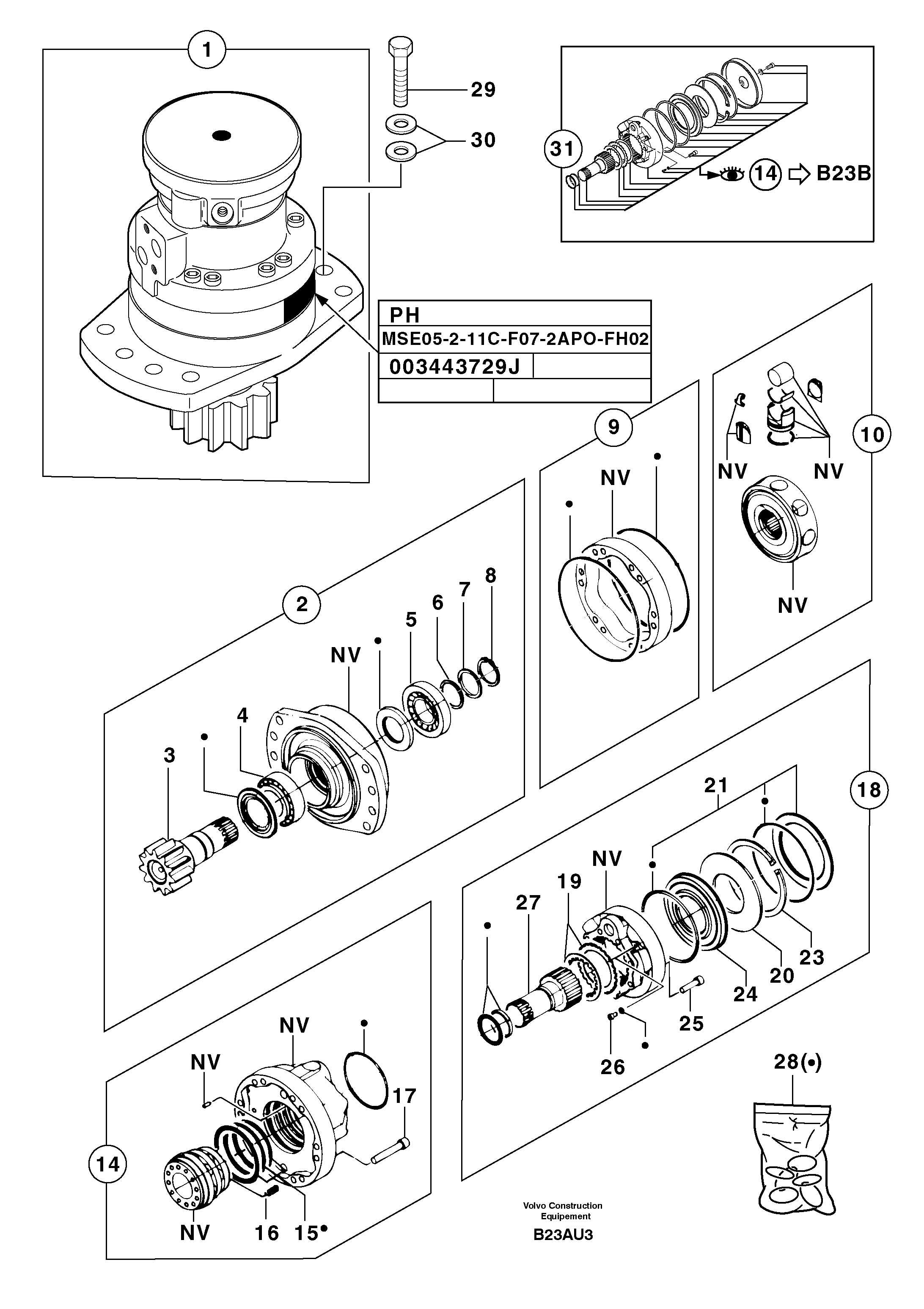Схема запчастей Volvo EW70 - 52115 Slewing gear motor EW70 TYPE 262
