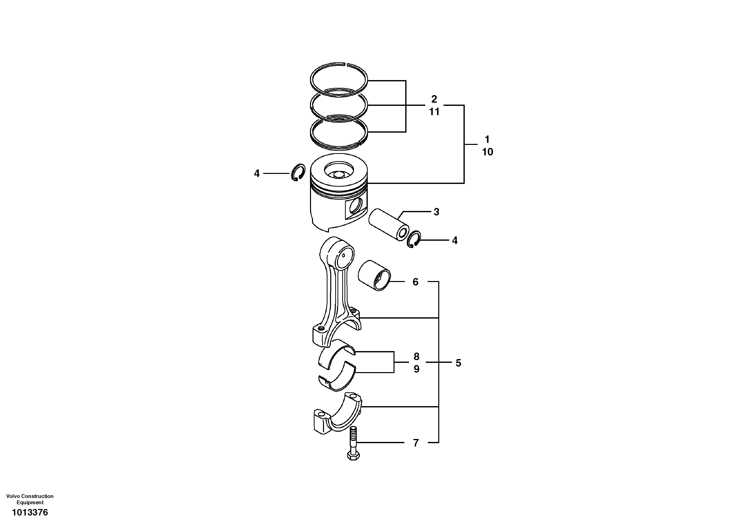 Схема запчастей Volvo ECR88 - 29825 Шатун и поршень ECR88 S/N 10001-14010