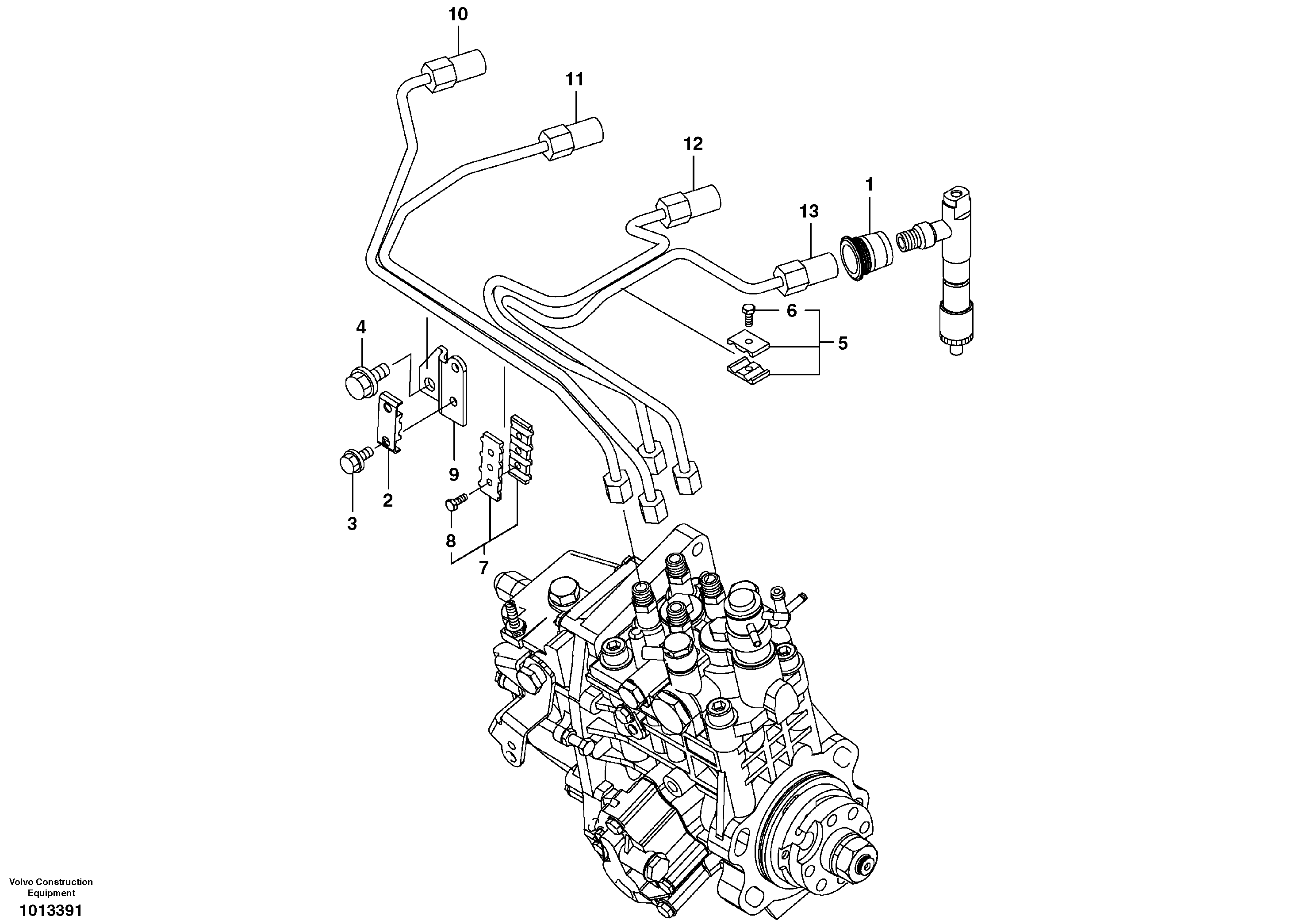 Схема запчастей Volvo ECR88 - 53387 Fuel pipes-injector ECR88 S/N 10001-14010