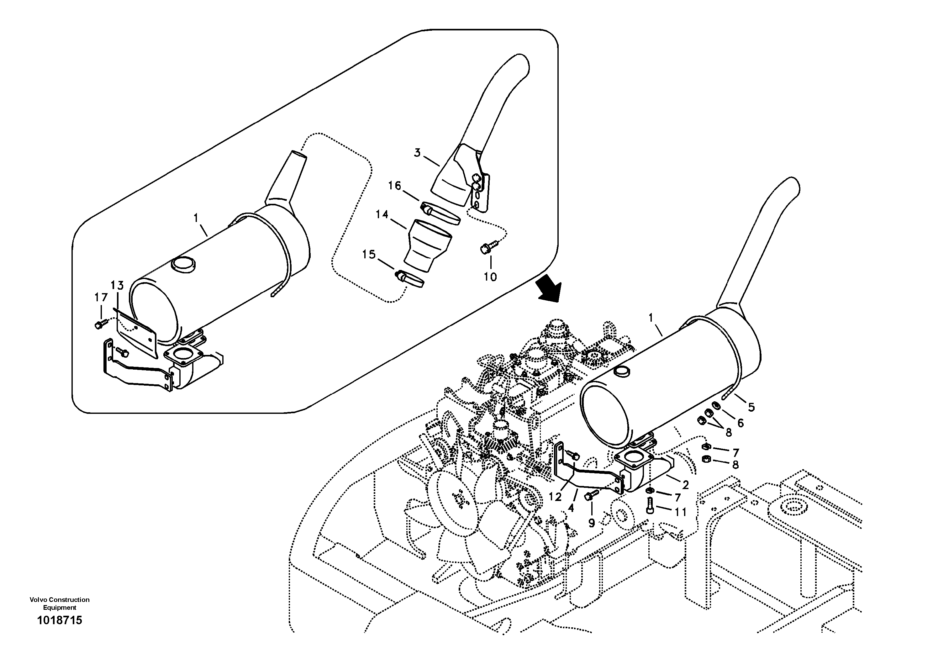 Схема запчастей Volvo ECR88 - 97055 Выхлопная система ECR88 S/N 10001-14010