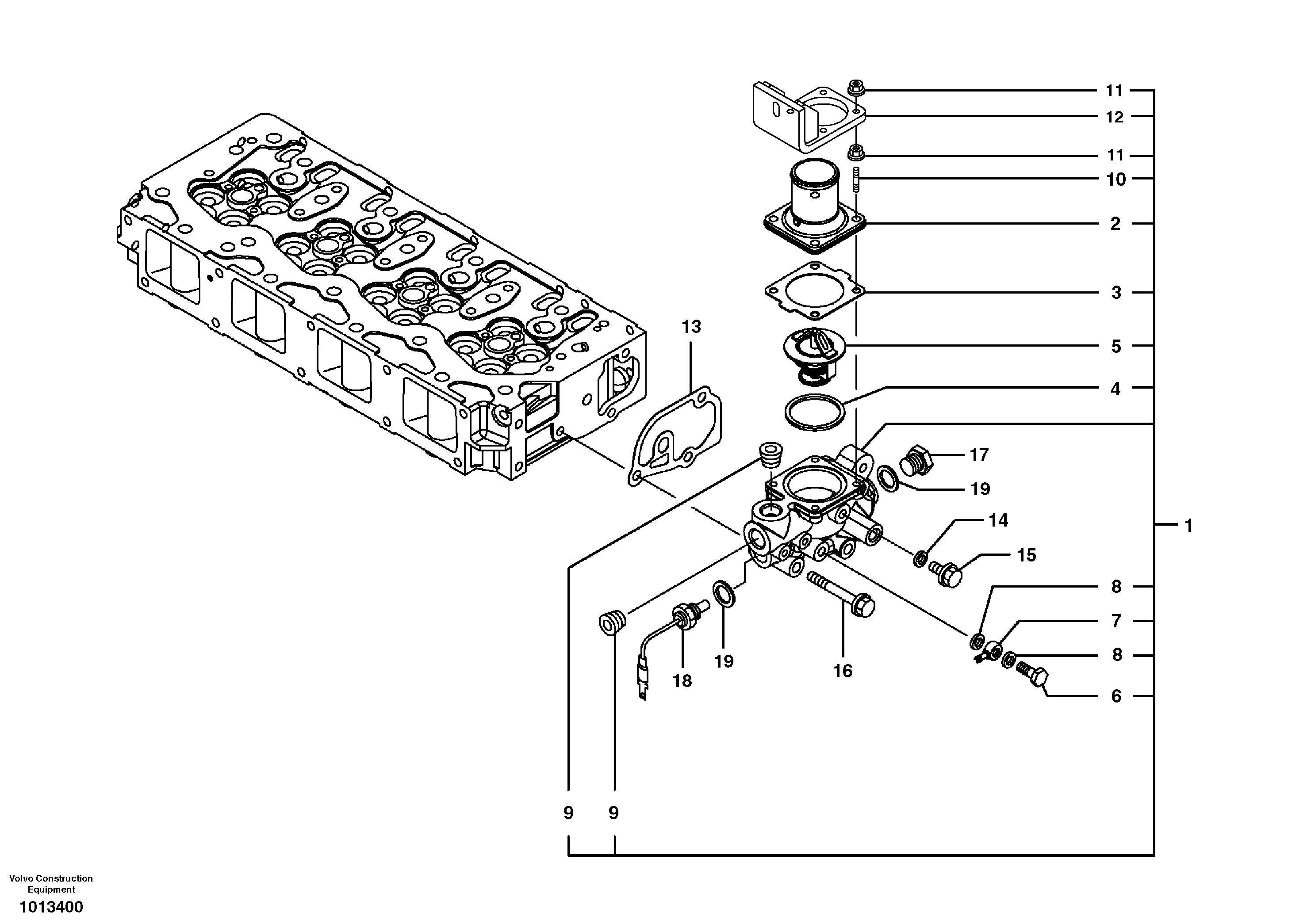 Схема запчастей Volvo ECR88 - 28922 Thermostat housing ECR88 S/N 10001-14010