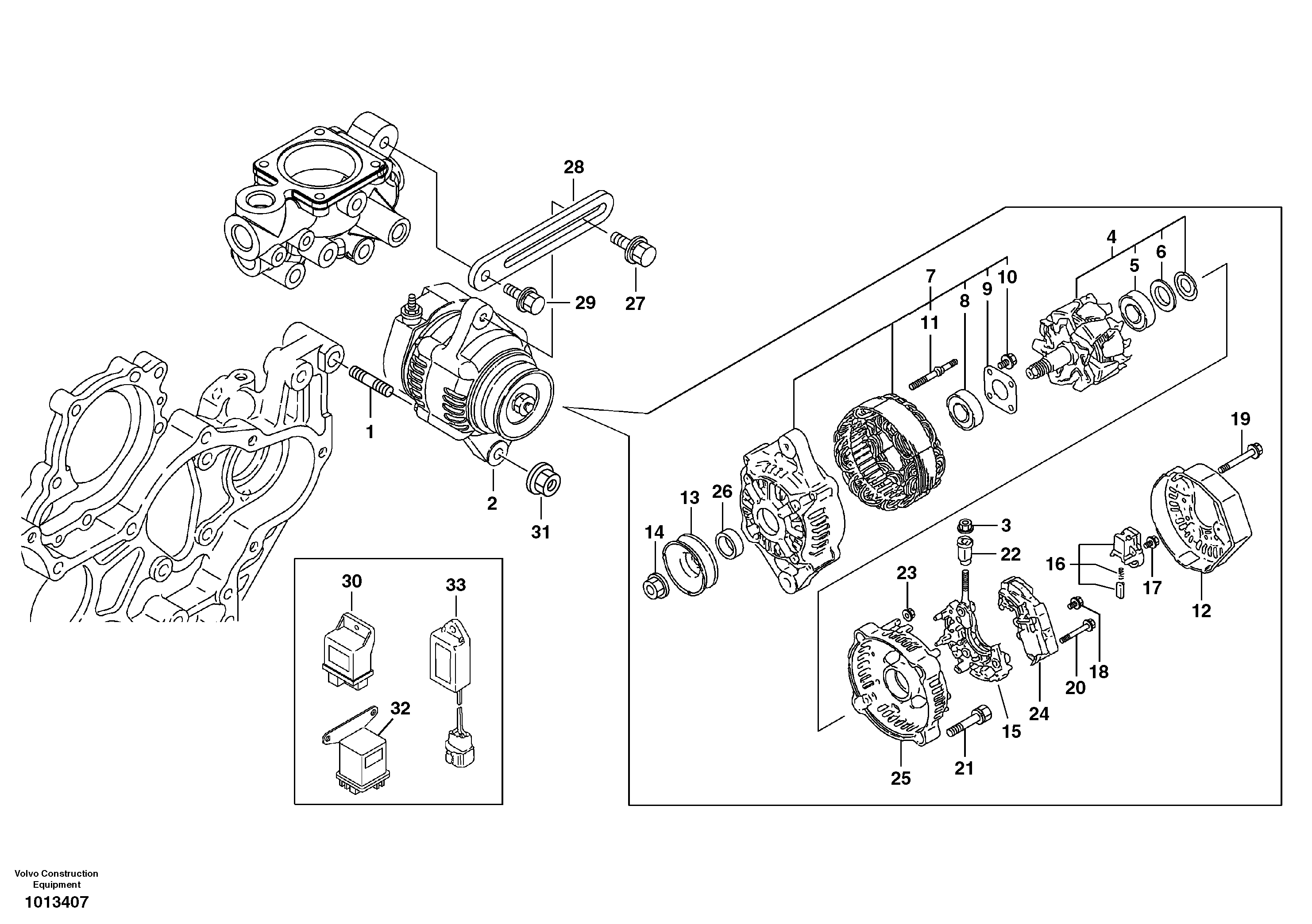 Схема запчастей Volvo ECR88 - 44692 Alternator with assembling details ECR88 S/N 14011-