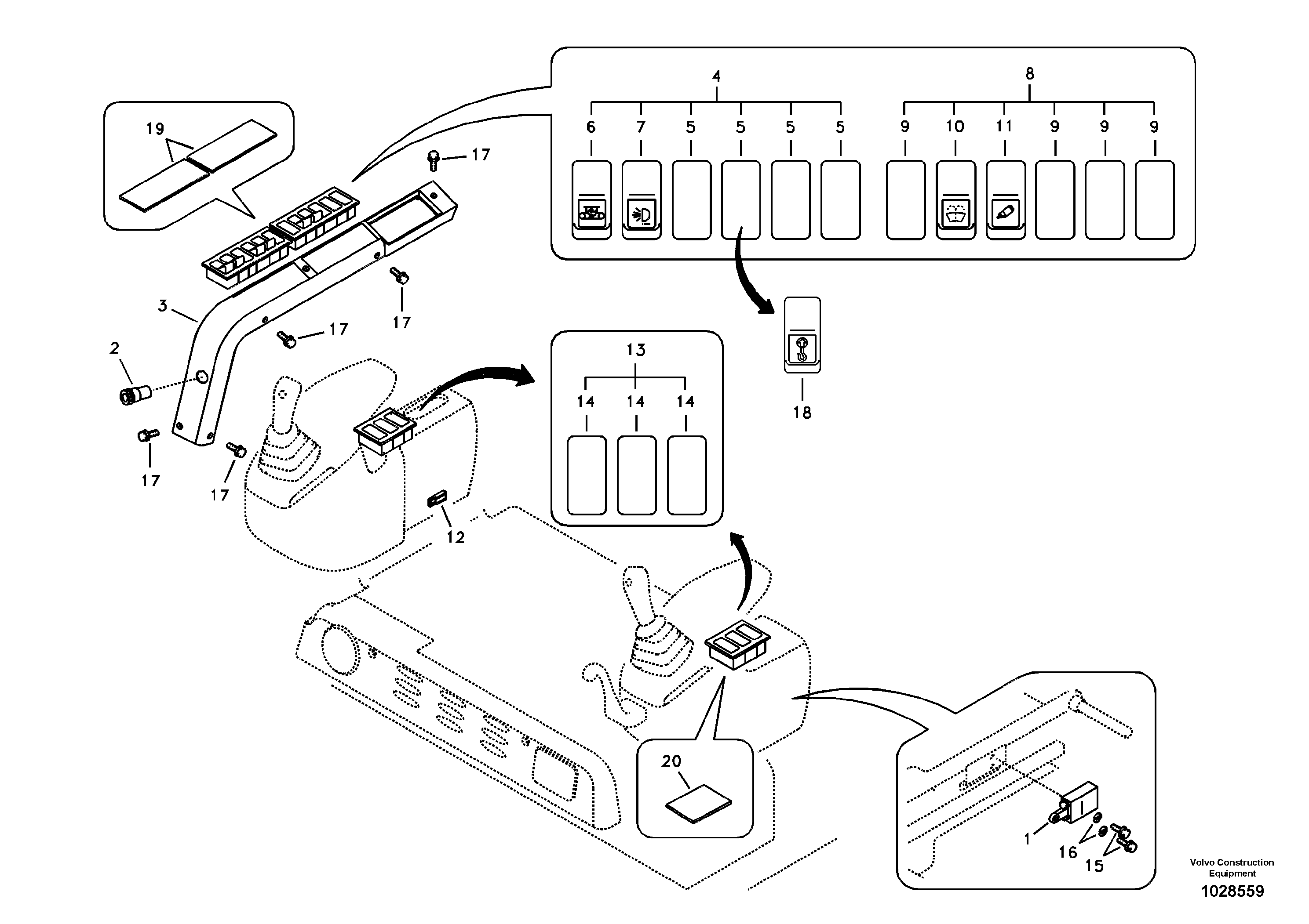 Схема запчастей Volvo ECR88 - 564 Переключатель ECR88 S/N 14011-
