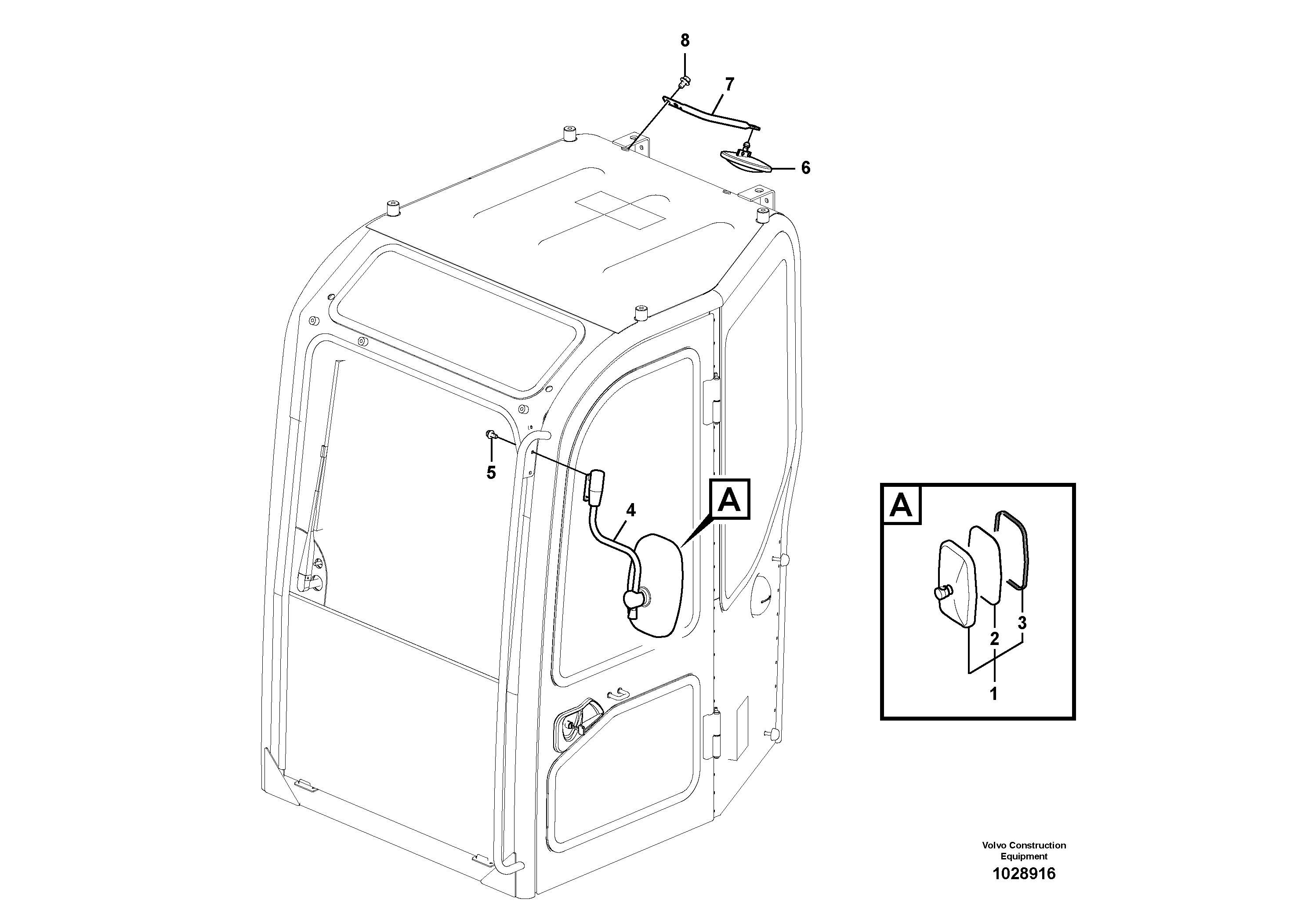 Схема запчастей Volvo ECR88 - 87945 Rear view mirror ECR88 S/N 14011-