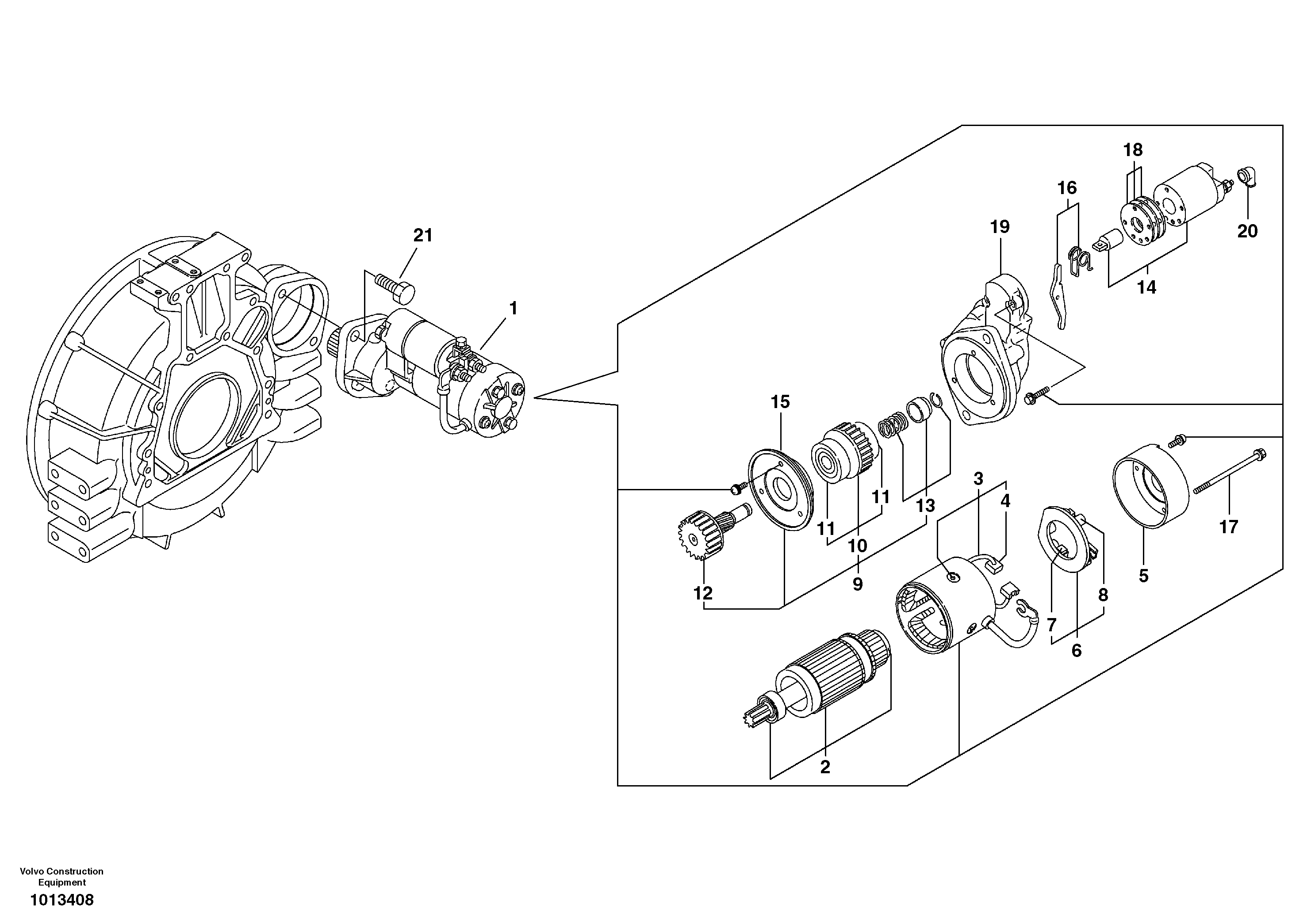 Схема запчастей Volvo ECR88 - 28951 Starter motor, mounting ECR88 S/N 10001-14010