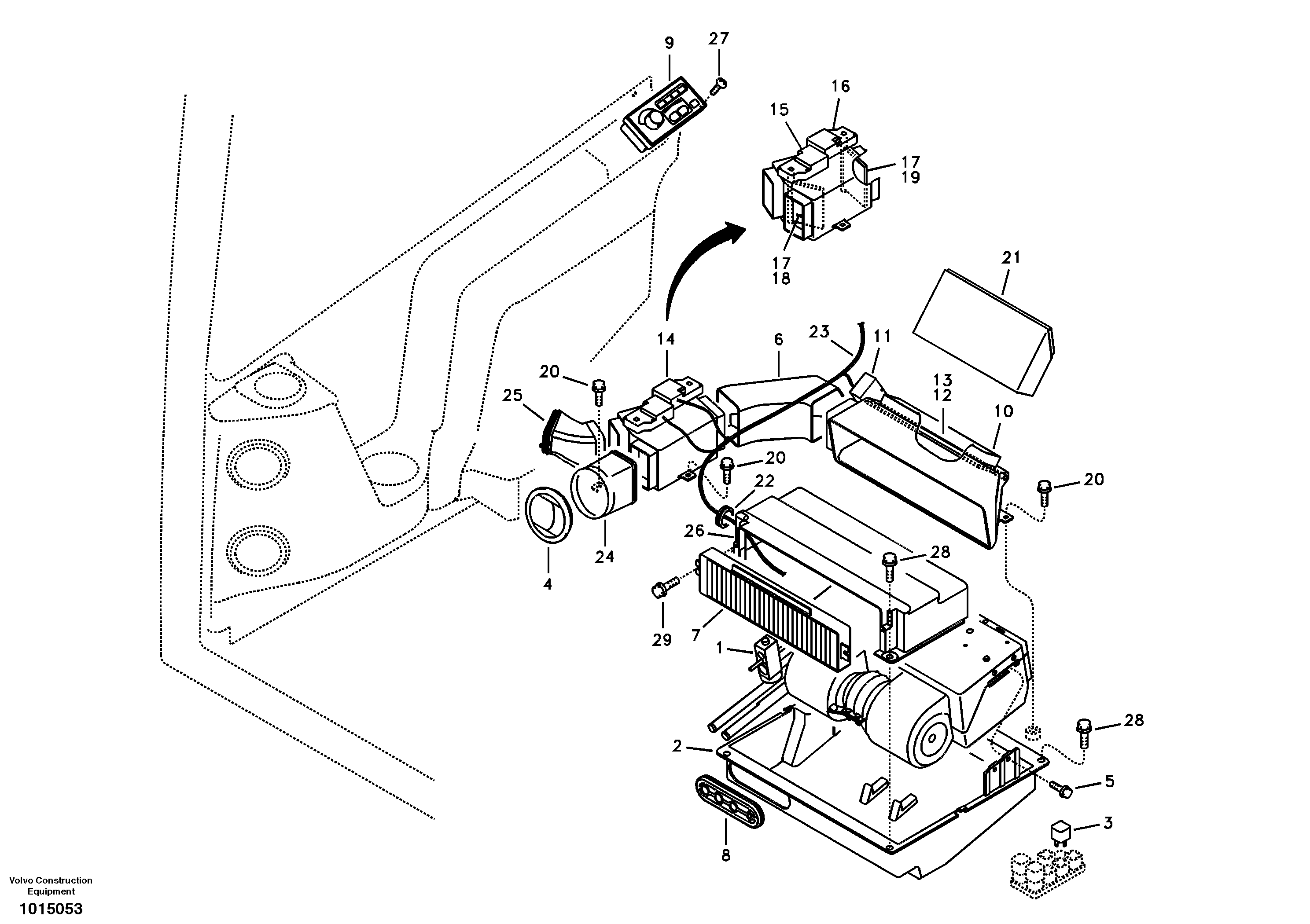 Схема запчастей Volvo ECR88 - 17138 Air duct in cabin and cabin floor ECR88 S/N 14011-