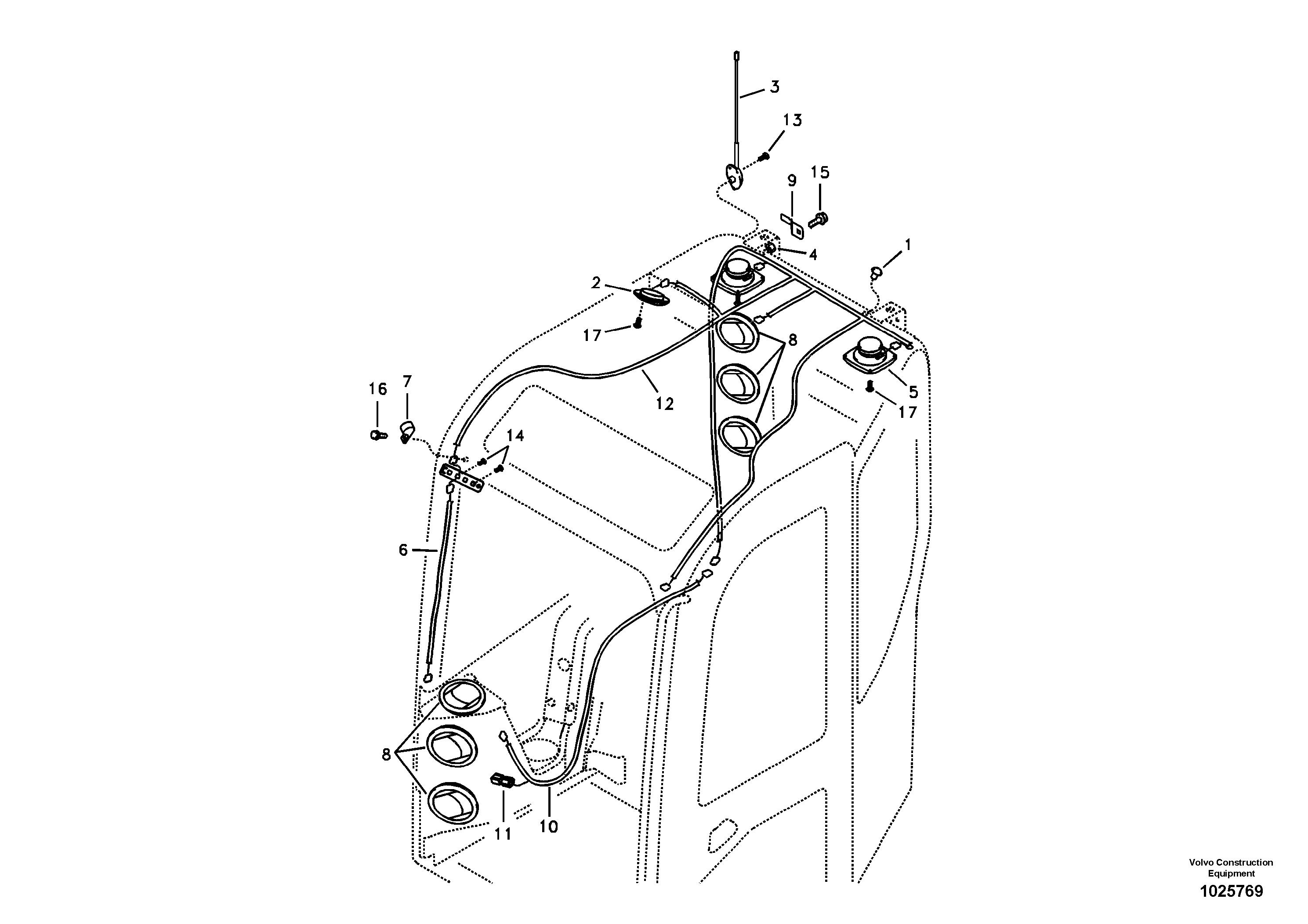 Схема запчастей Volvo ECR88 - 9267 Cable harnesses, cab ECR88 S/N 10001-14010