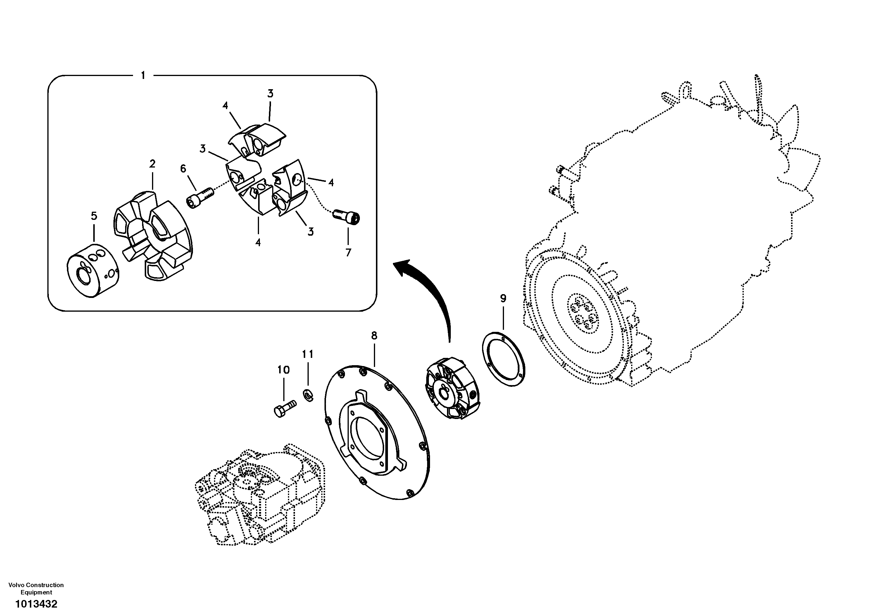 Схема запчастей Volvo ECR88 - 101054 Pump gearbox with assembling parts ECR88 S/N 10001-14010
