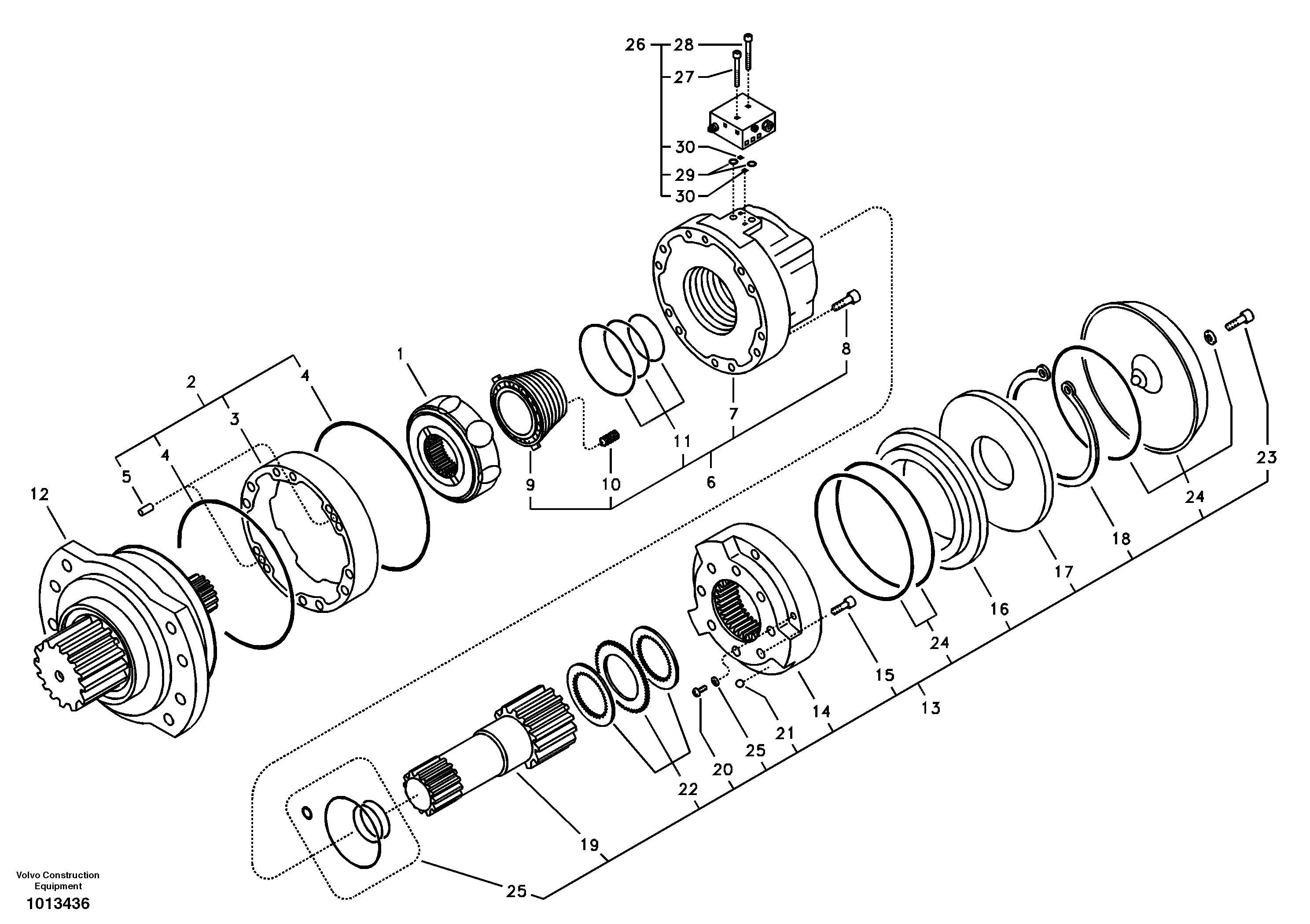 Схема запчастей Volvo ECR88 - 13800 Поворотный редуктор (Гидромотор поворота платформы) ECR88 S/N 10001-14010