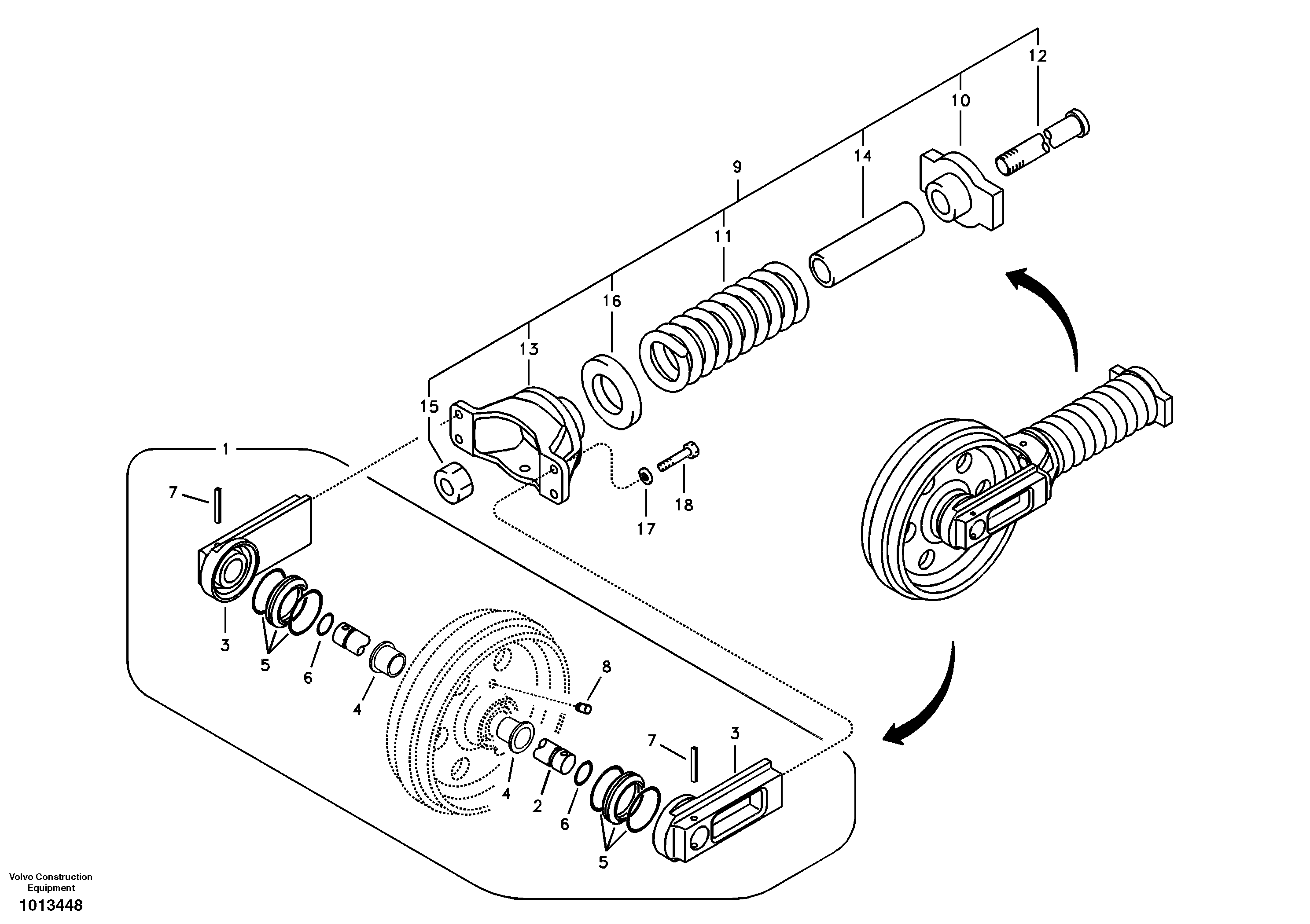 Схема запчастей Volvo ECR88 - 90819 Ленивец (Направляющее колесо гусеницы), передний ECR88 S/N 10001-14010