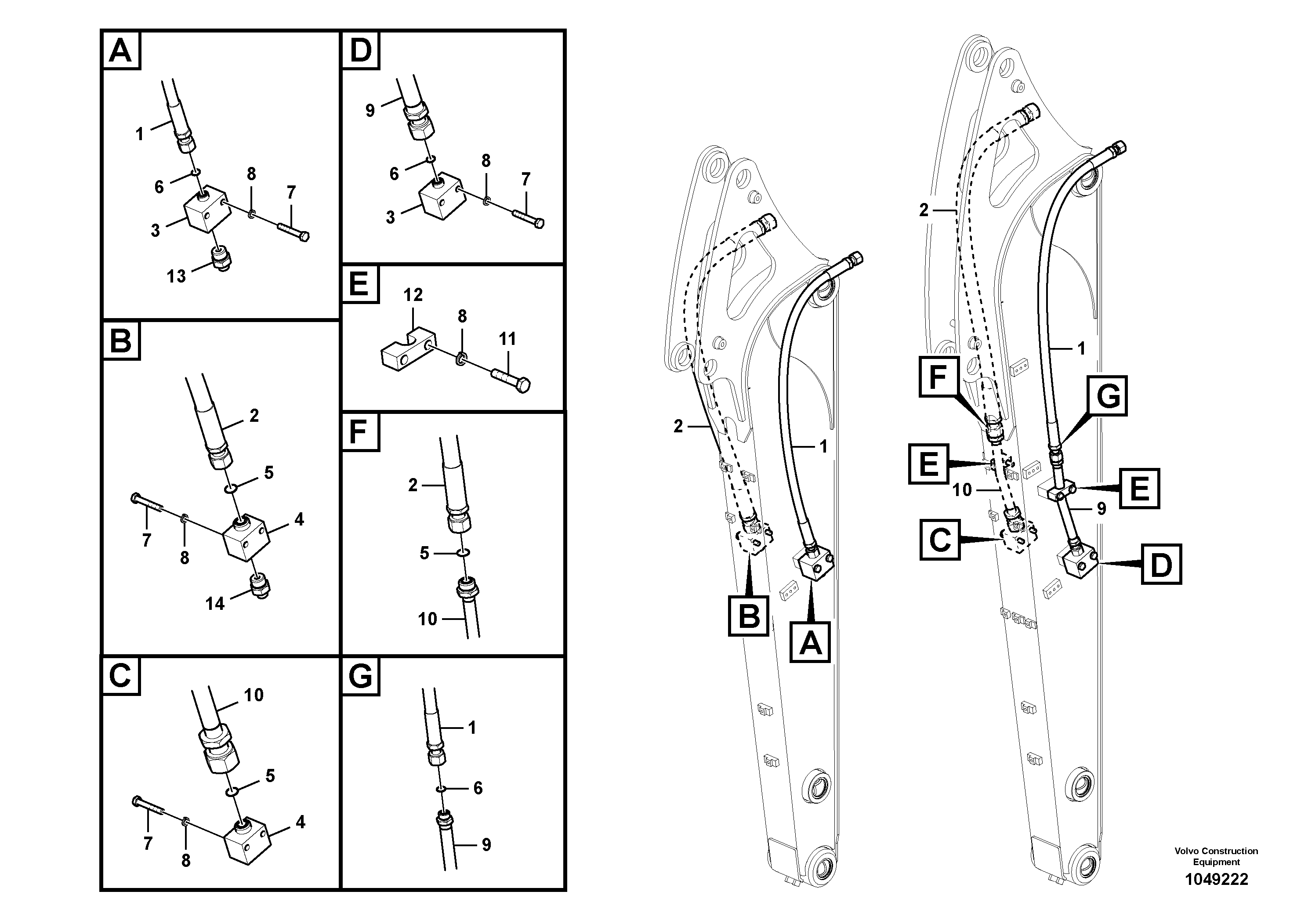 Схема запчастей Volvo ECR88 - 47407 Working hydraulic, hammer and shear for dipper arm ECR88 S/N 14011-