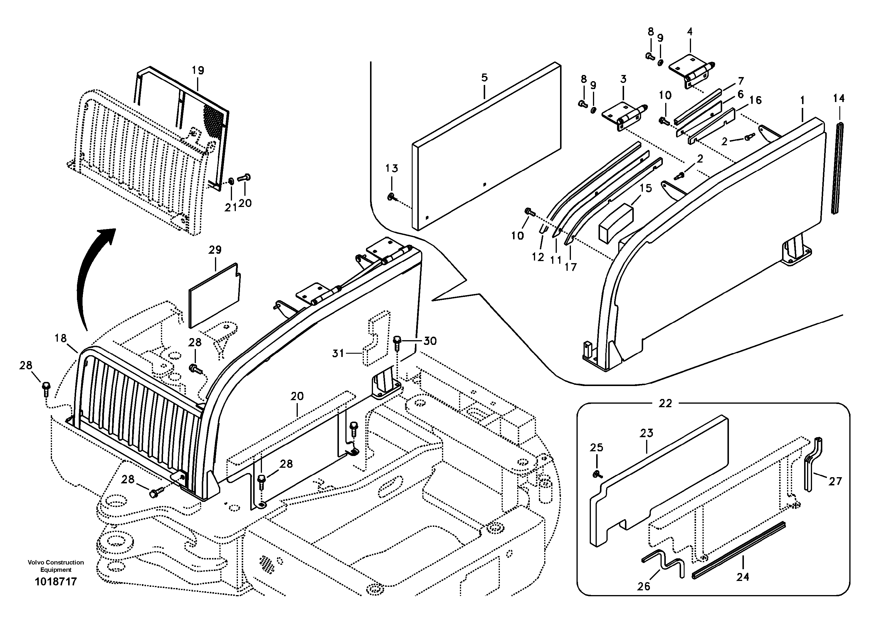 Схема запчастей Volvo ECR88 - 104029 Cowl frame ECR88 S/N 10001-14010