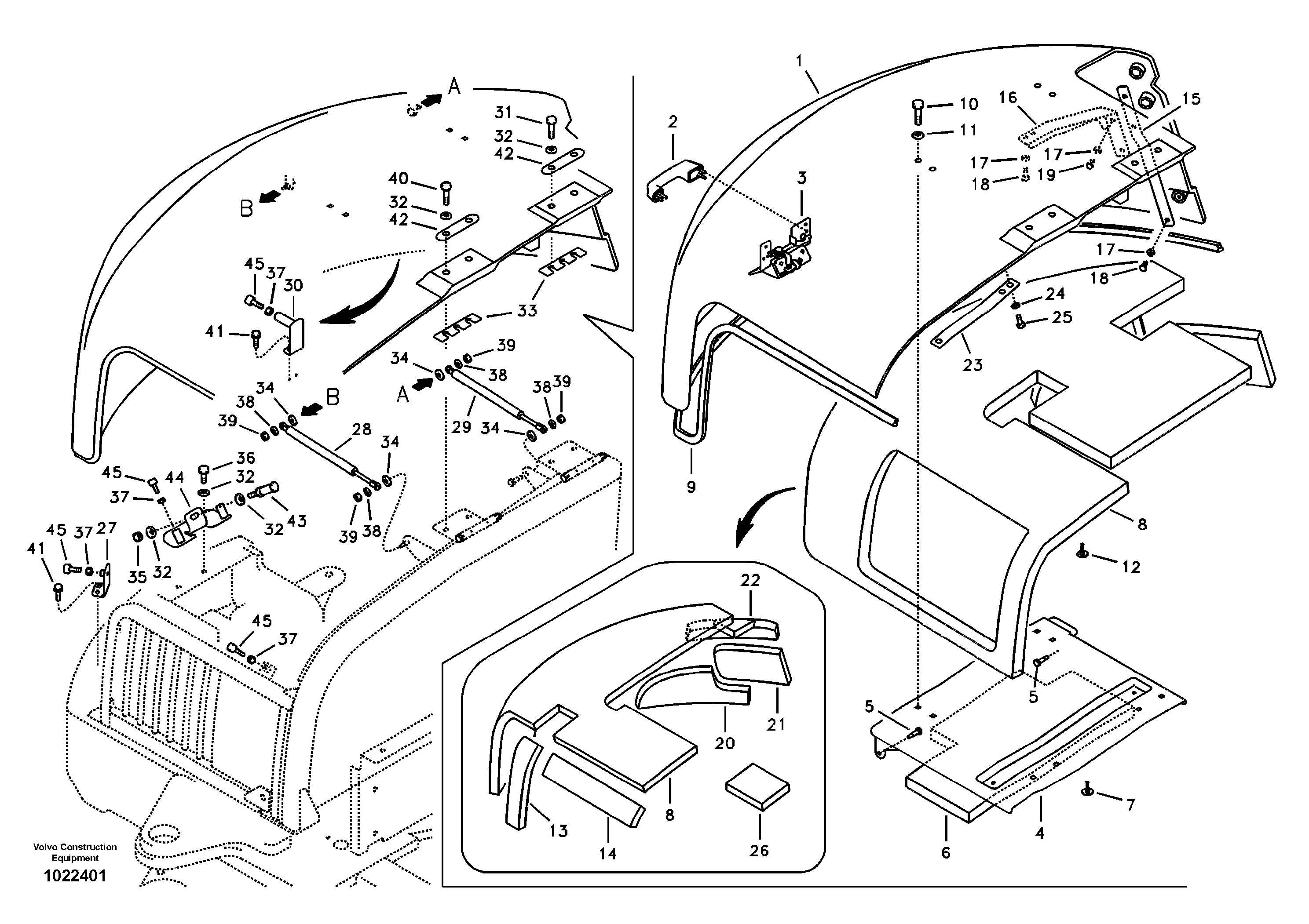 Схема запчастей Volvo ECR88 - 1968 Cowl frame, cover and hood ECR88 S/N 10001-14010