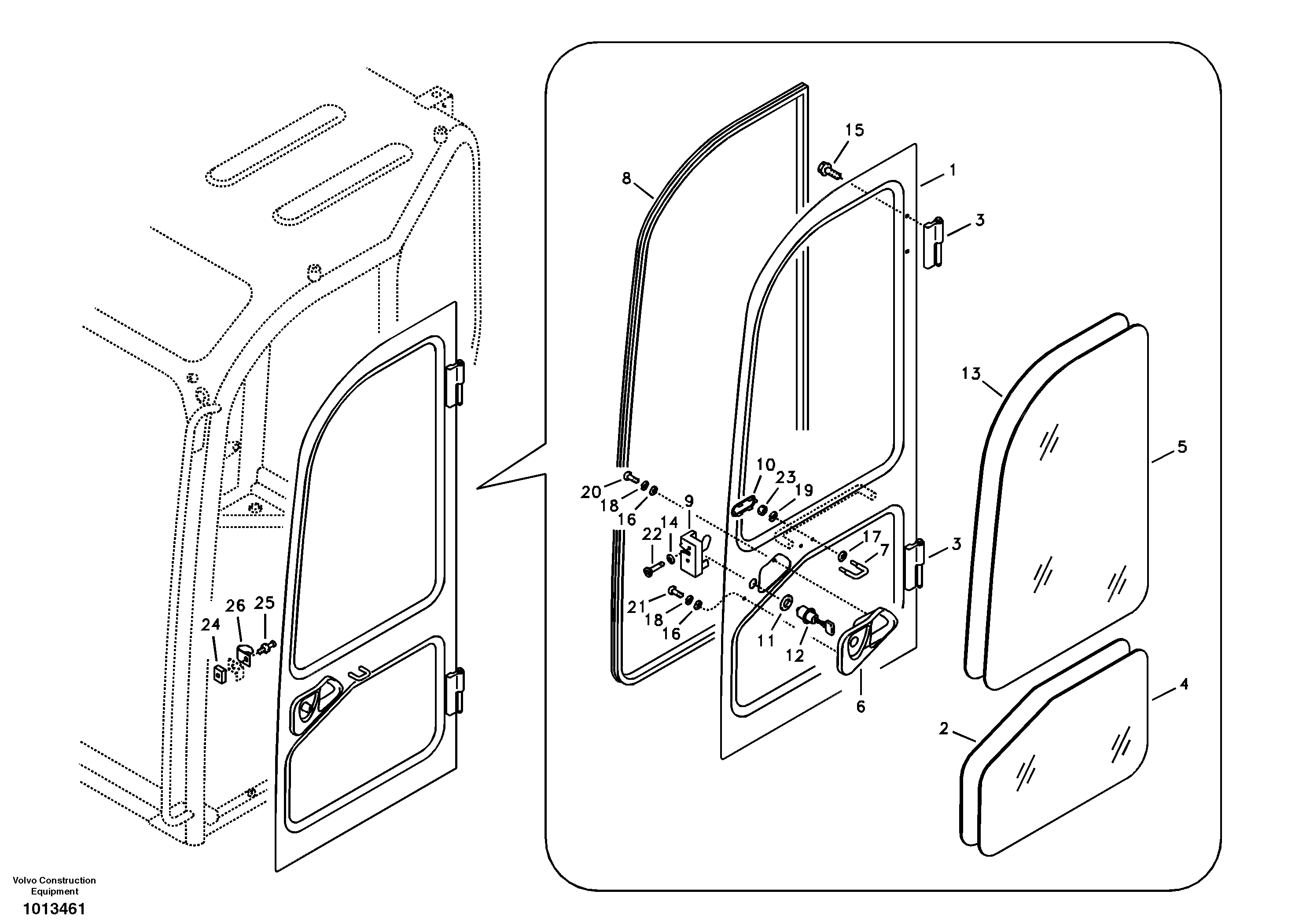 Схема запчастей Volvo ECR88 - 12830 Door, operators cab ECR88 S/N 10001-14010