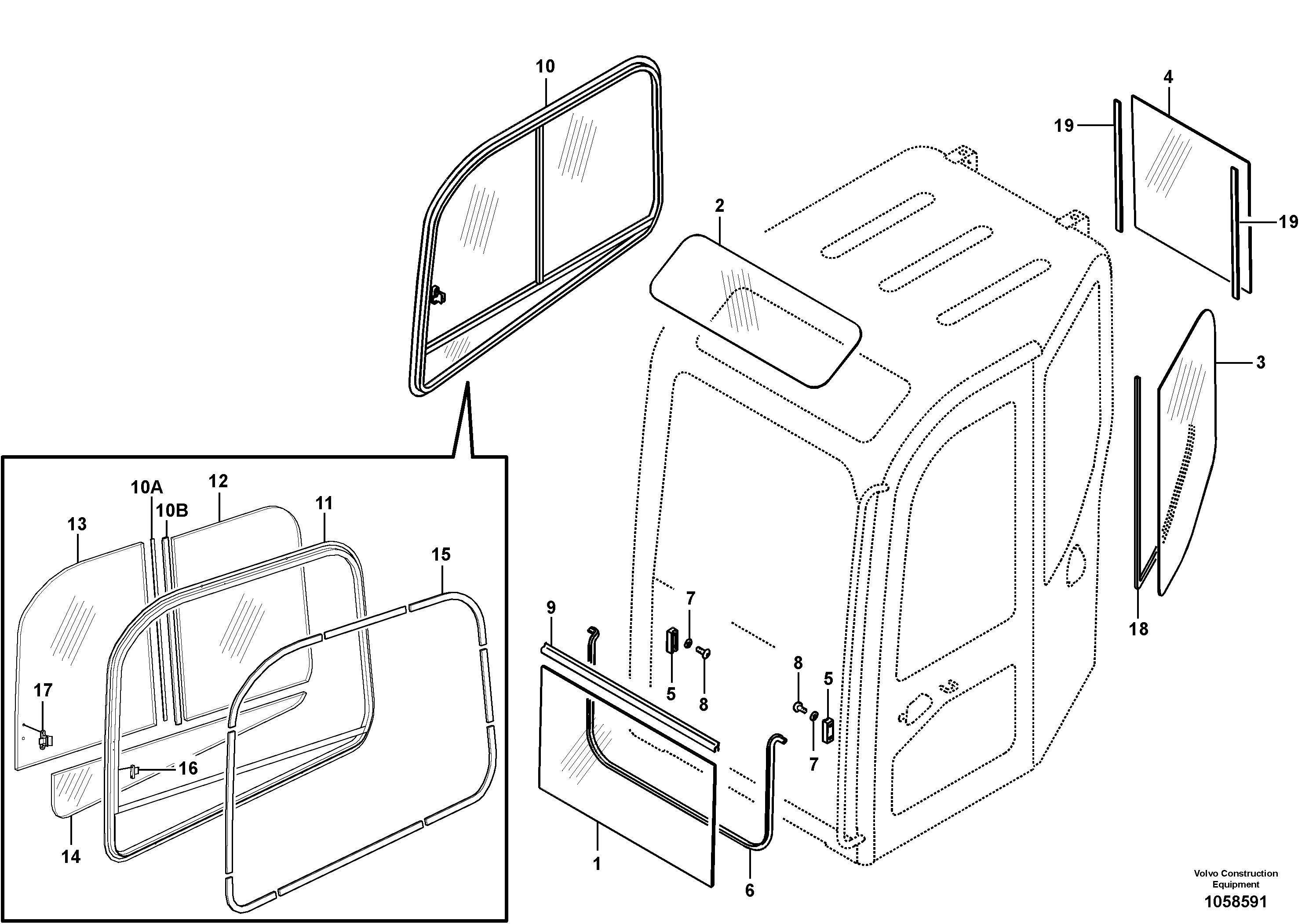 Схема запчастей Volvo ECR88 - 101622 Windows ECR88 S/N 10001-14010