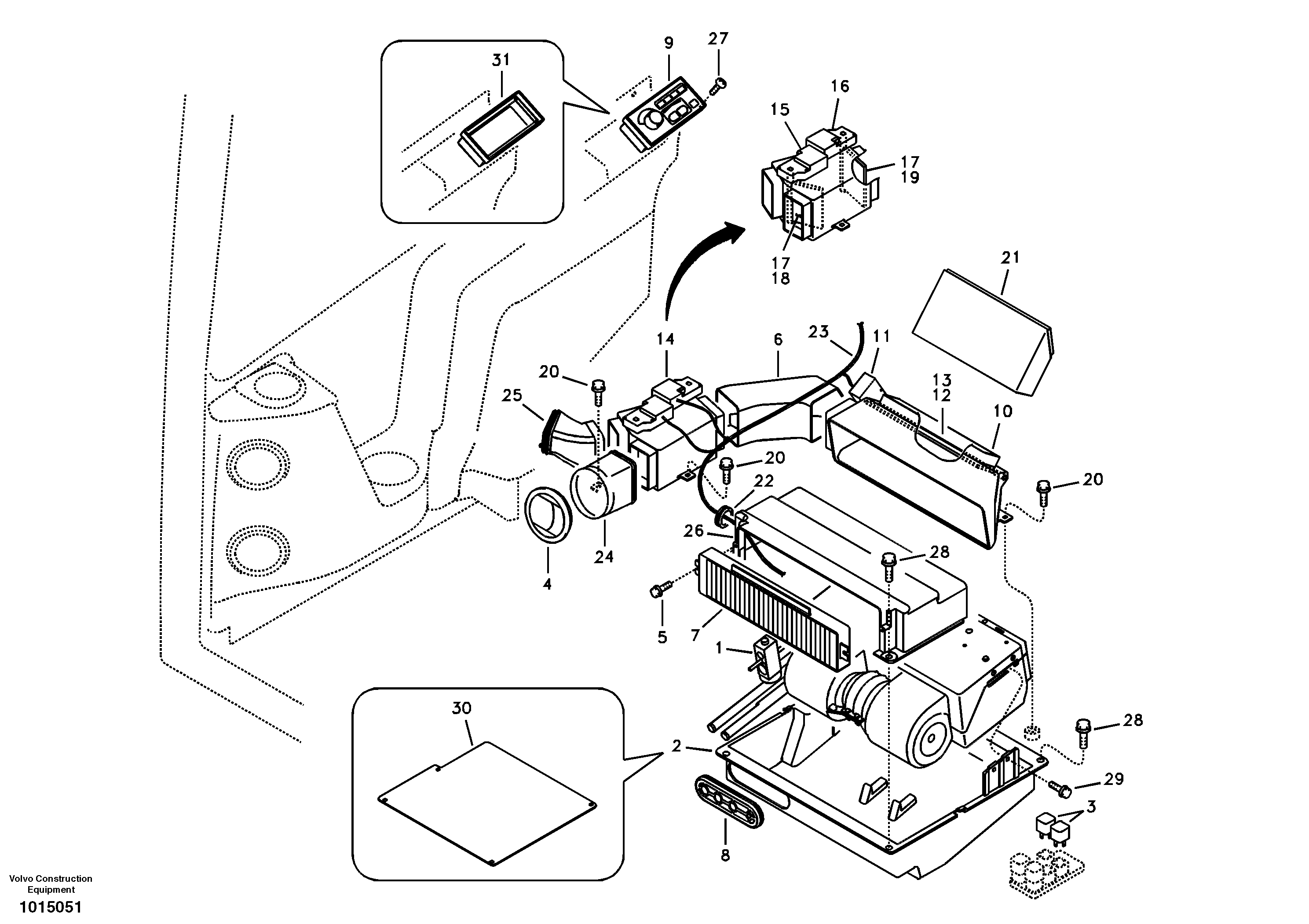 Схема запчастей Volvo ECR88 - 2068 Air duct in cabin and cabin floor ECR88 S/N 10001-14010