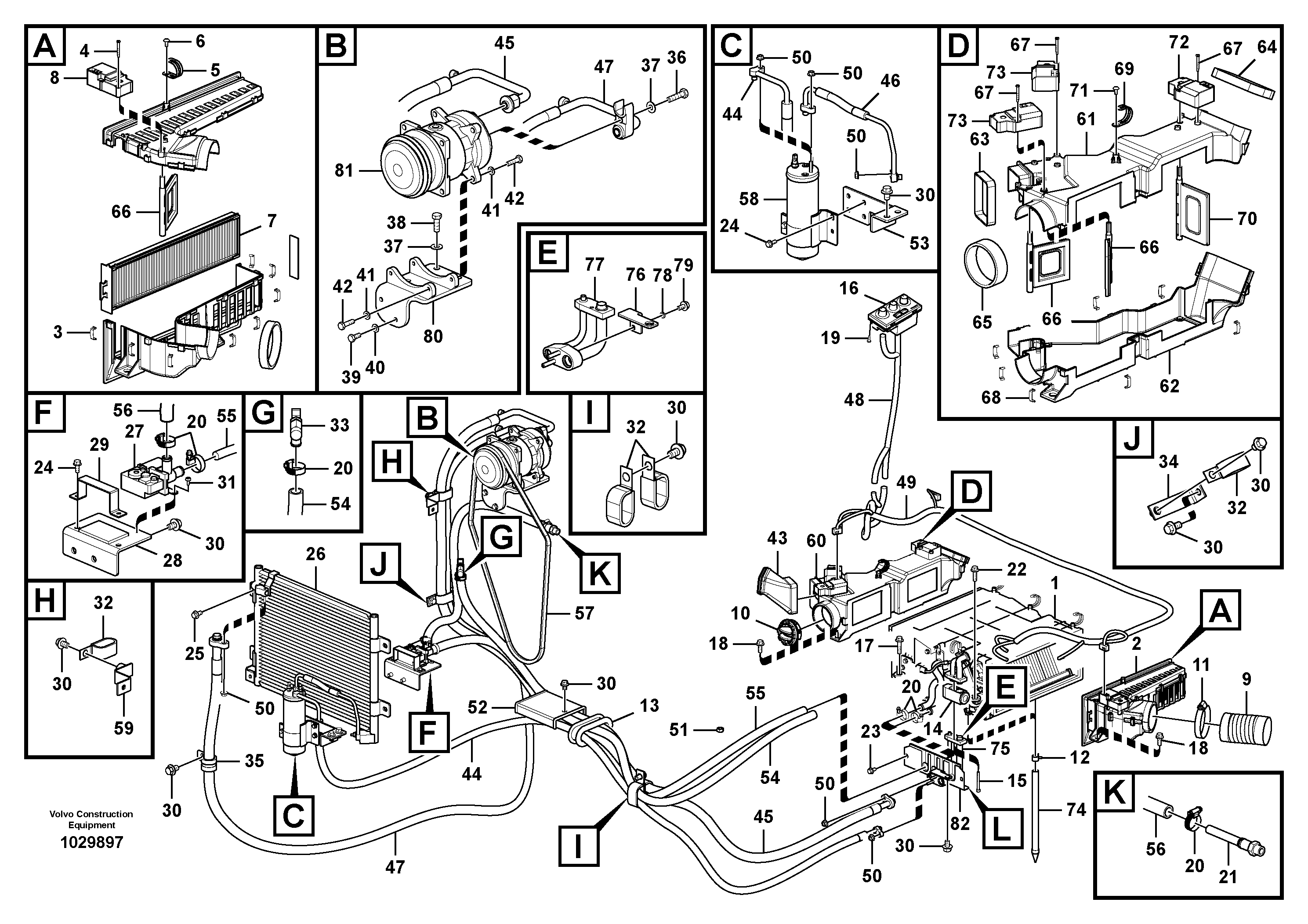Схема запчастей Volvo ECR88 - 73754 Air conditioning line, cooling and heater ECR88 S/N 10001-14010