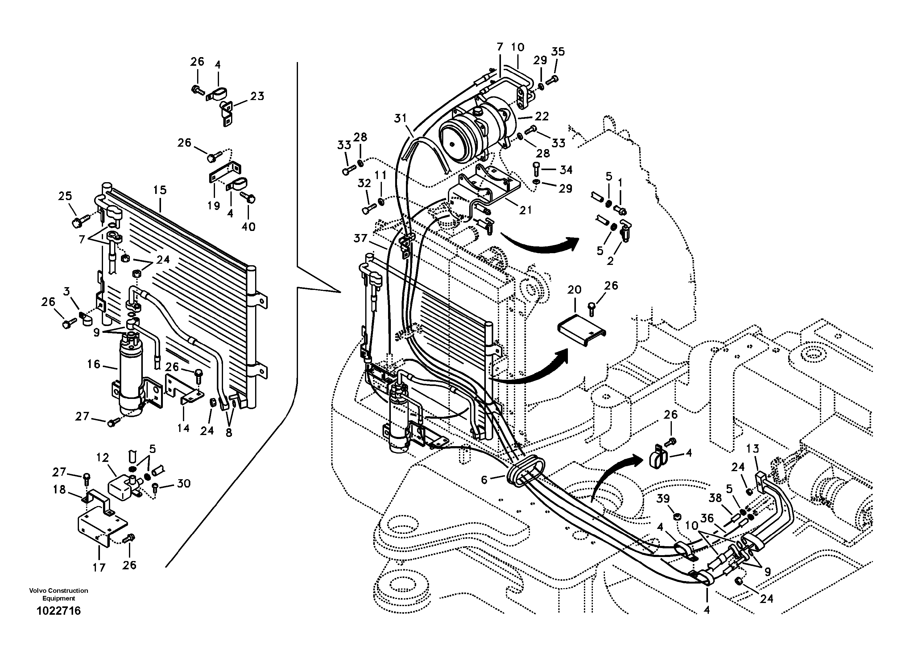 Схема запчастей Volvo ECR88 - 77372 Air conditioning line, cooling and heater ECR88 S/N 10001-14010