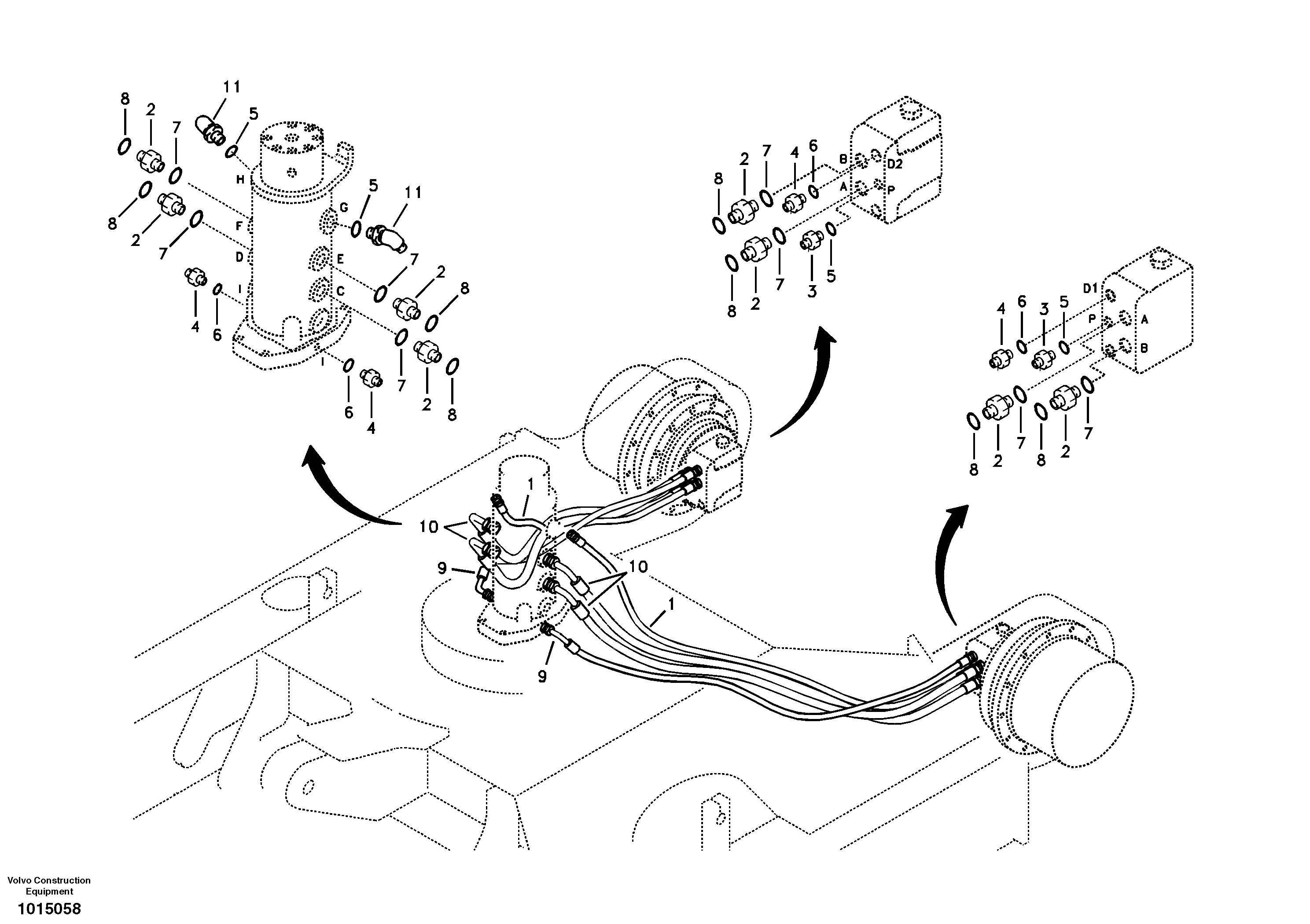 Схема запчастей Volvo ECR88 - 44746 Turning joint line, turning joint to travel motor ECR88 S/N 10001-14010