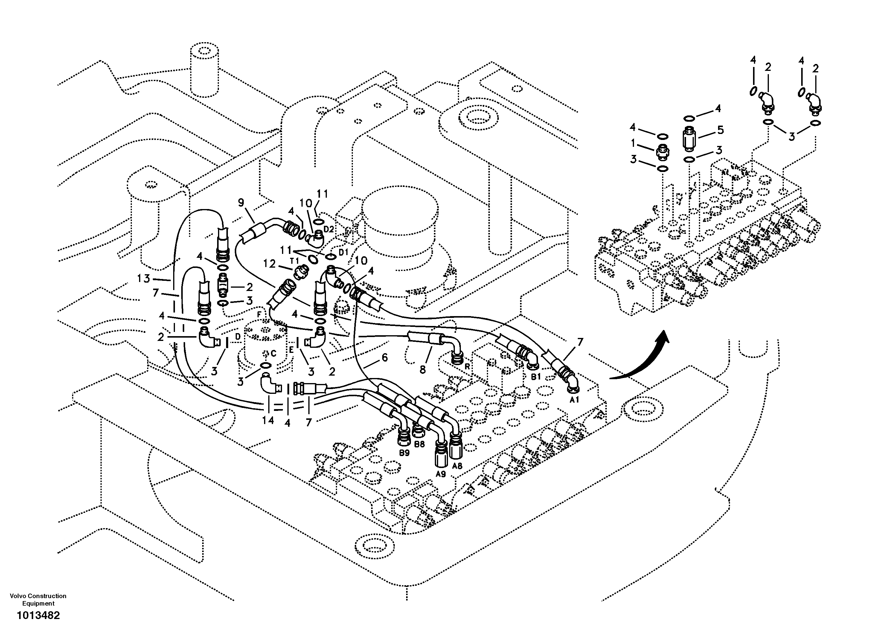 Схема запчастей Volvo ECR88 - 5427 Turning joint line, control valve to turning joint ECR88 S/N 10001-14010
