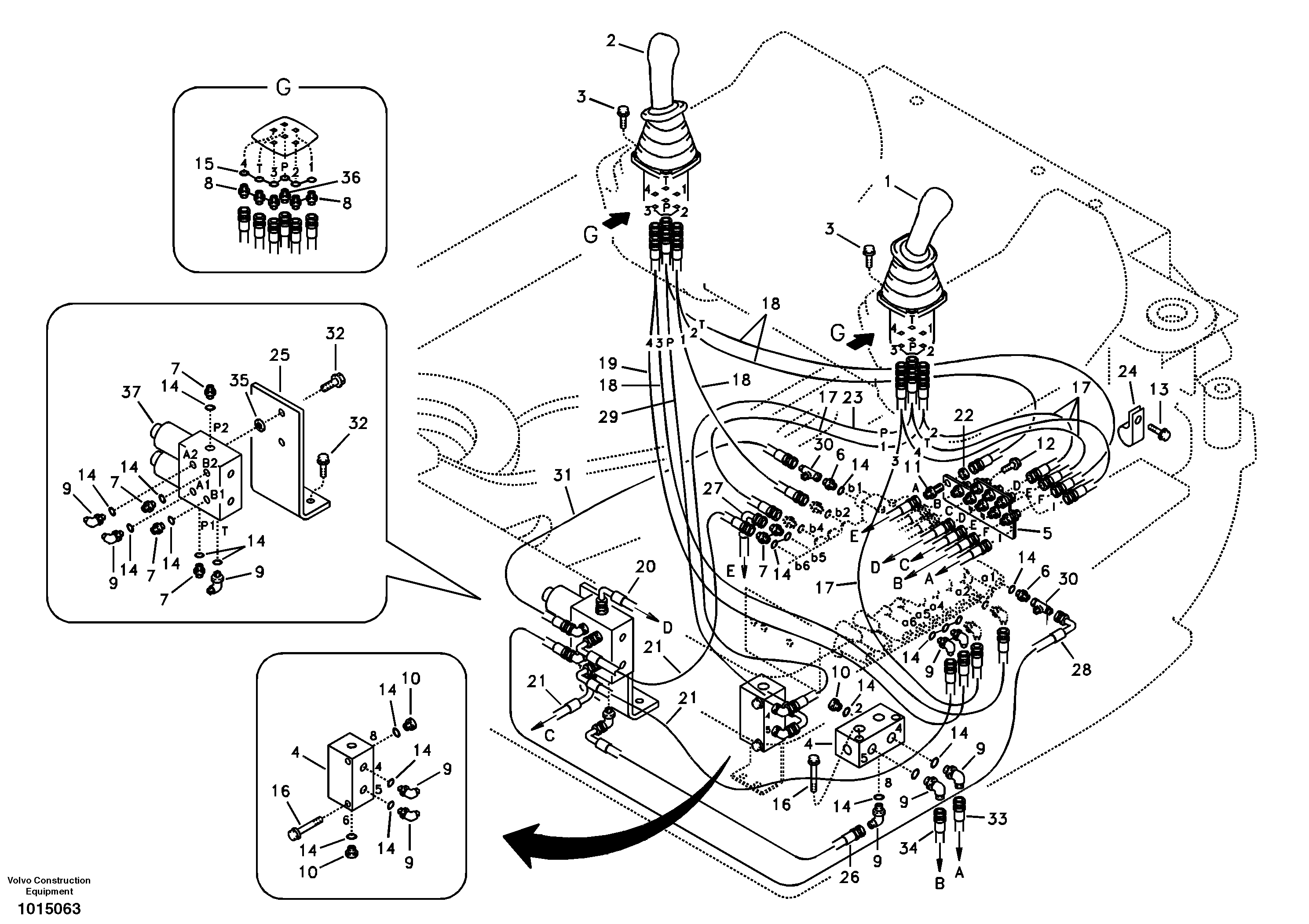 Схема запчастей Volvo ECR88 - 33953 Servo system, control valve to remote control valve ECR88 S/N 10001-14010