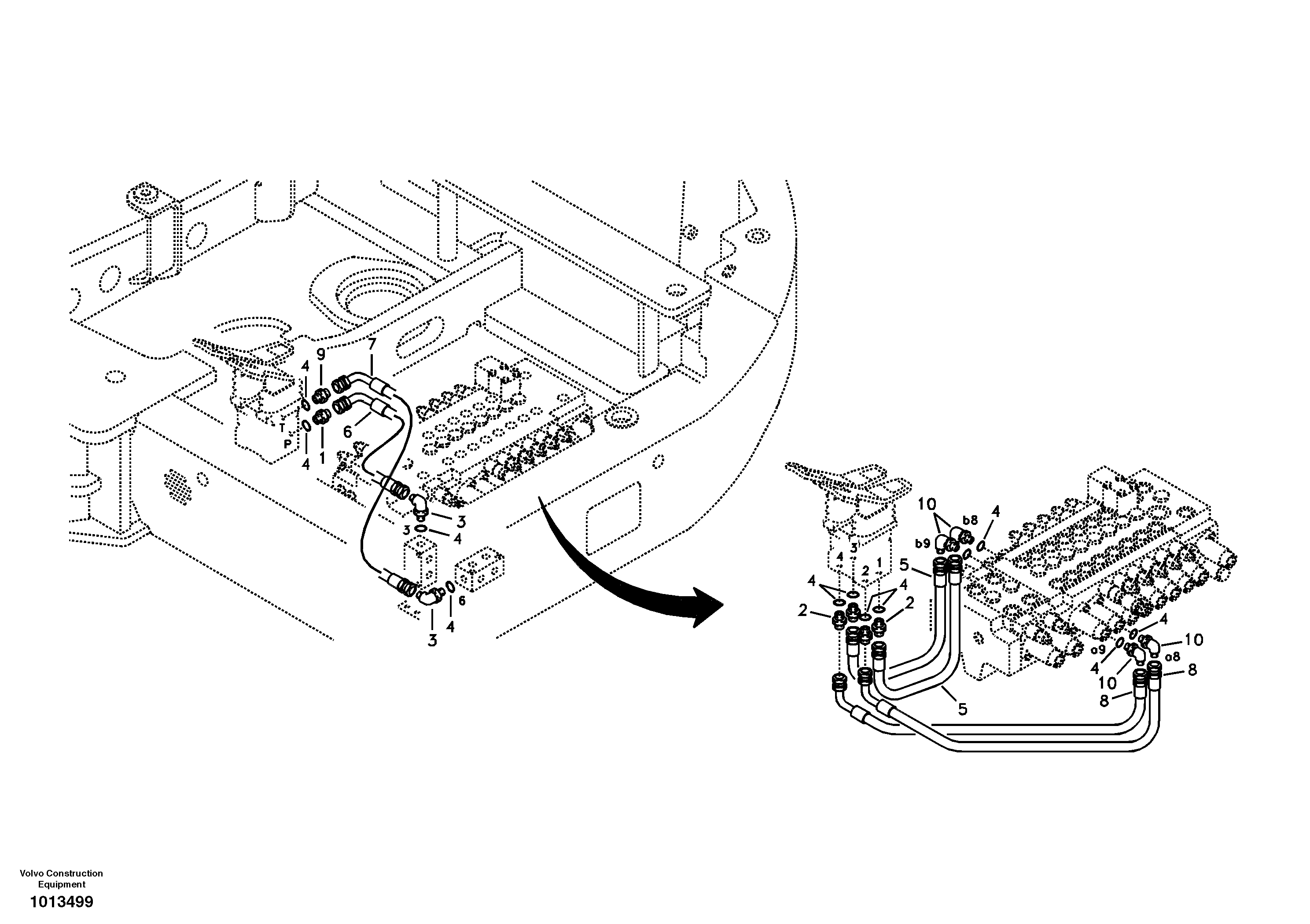 Схема запчастей Volvo ECR88 - 33954 Servo system, control valve to remote control valve pedal ECR88 S/N 10001-14010