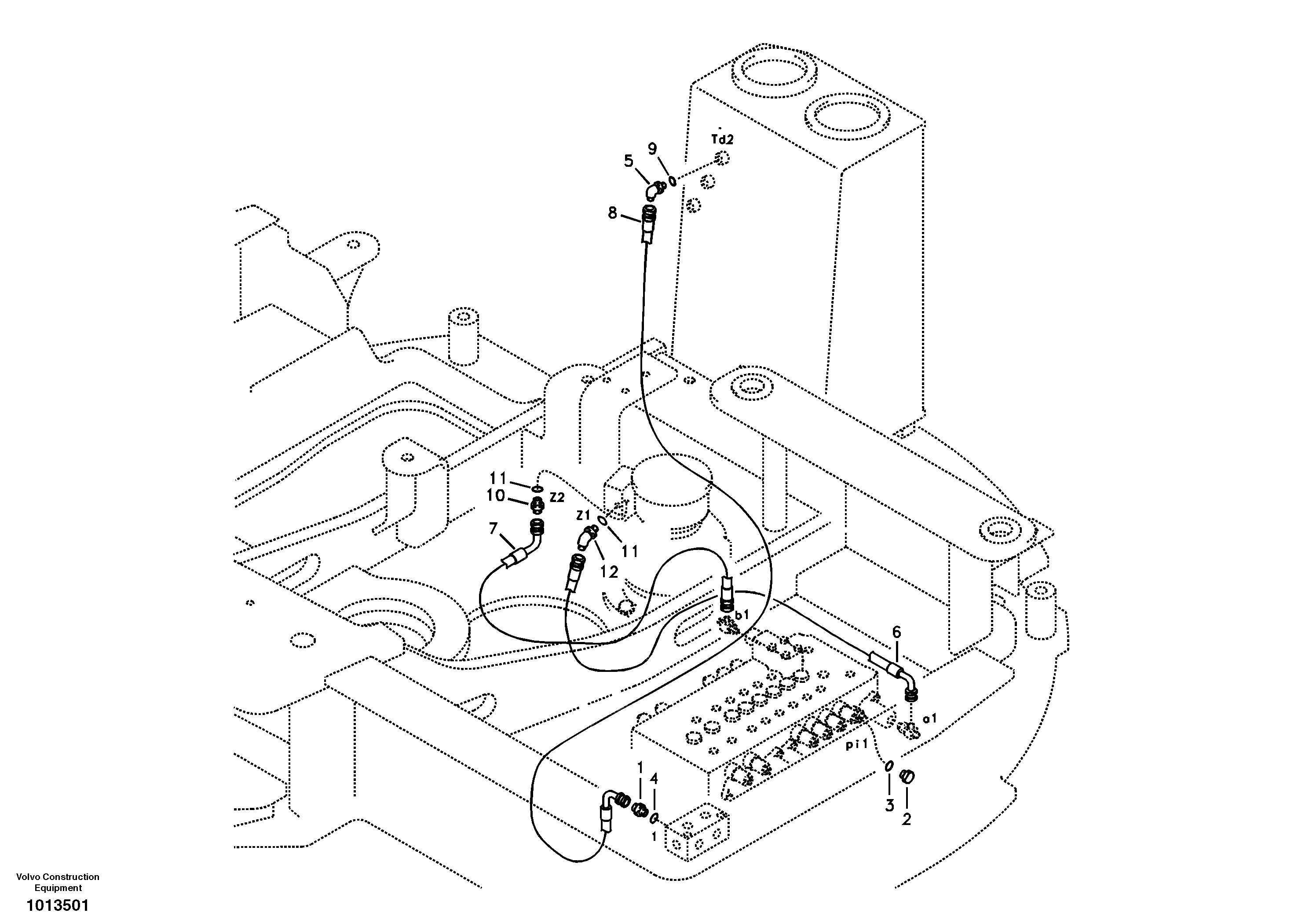 Схема запчастей Volvo ECR88 - 33959 Servo system, control valve piping ECR88 S/N 10001-14010