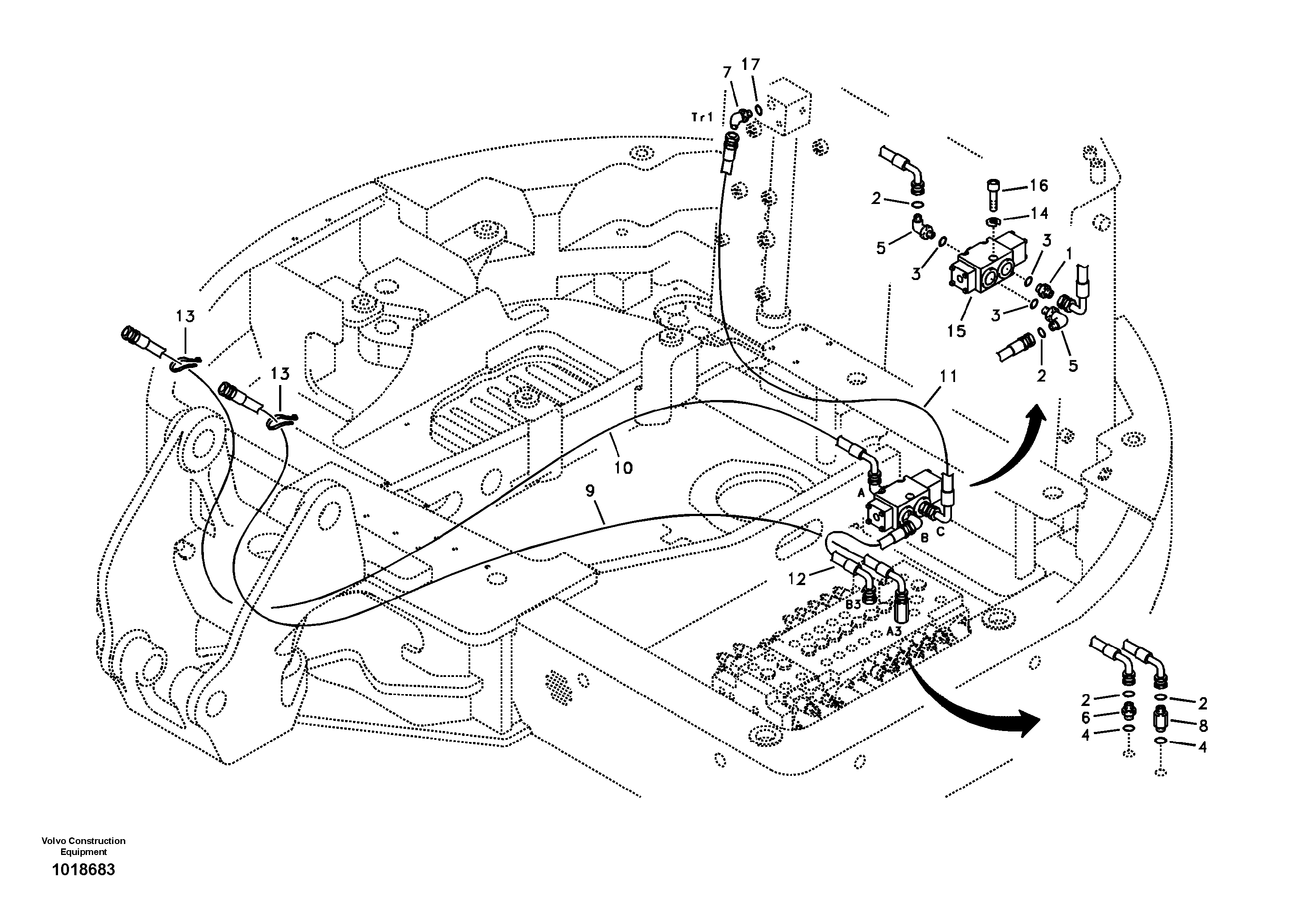 Схема запчастей Volvo ECR88 - 44751 Servo hydraulics, hammer hydr. on base machine ECR88 S/N 10001-14010