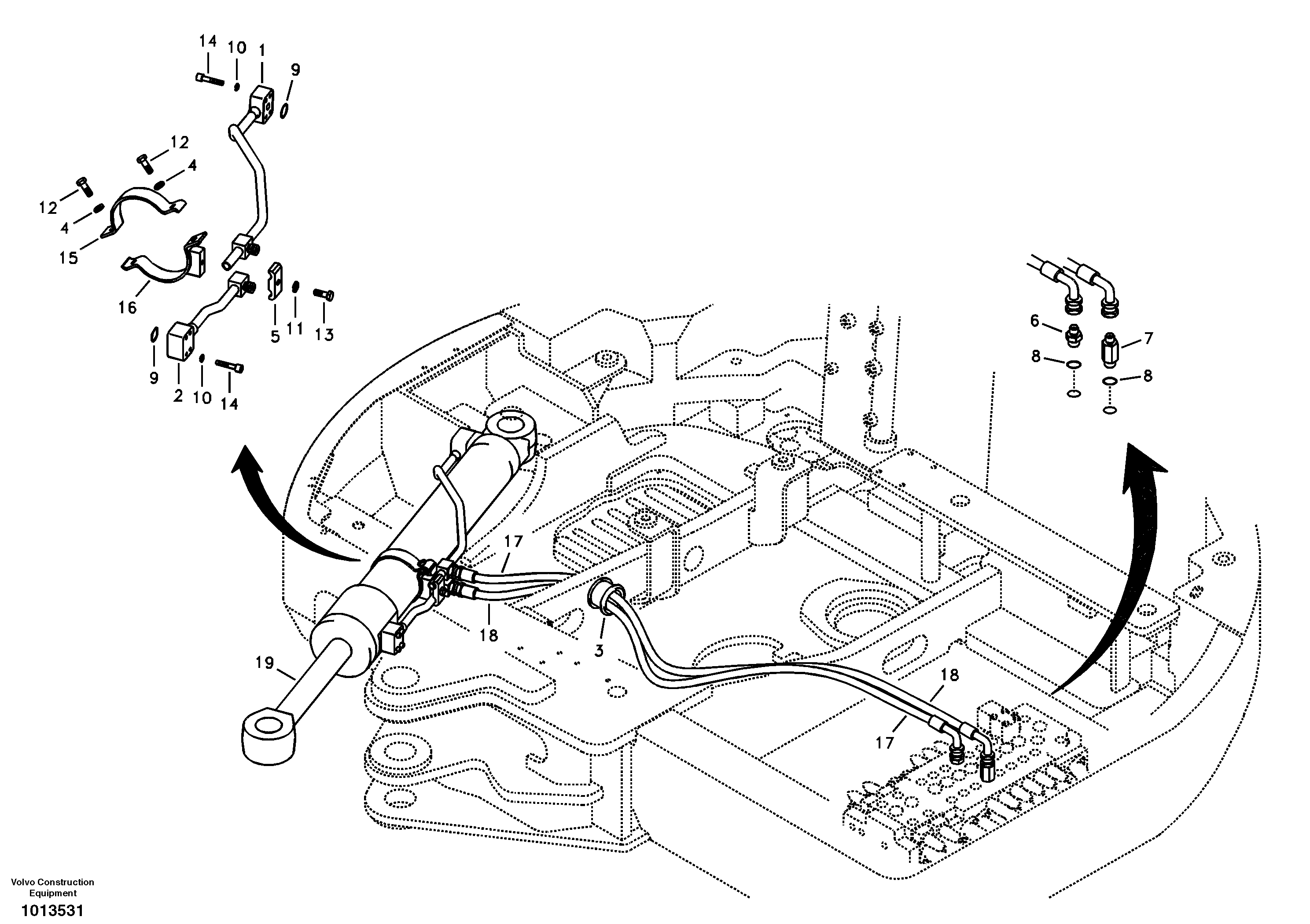 Схема запчастей Volvo ECR88 - 45117 Hydraulic system, control valve to boom and swing ECR88 S/N 10001-14010