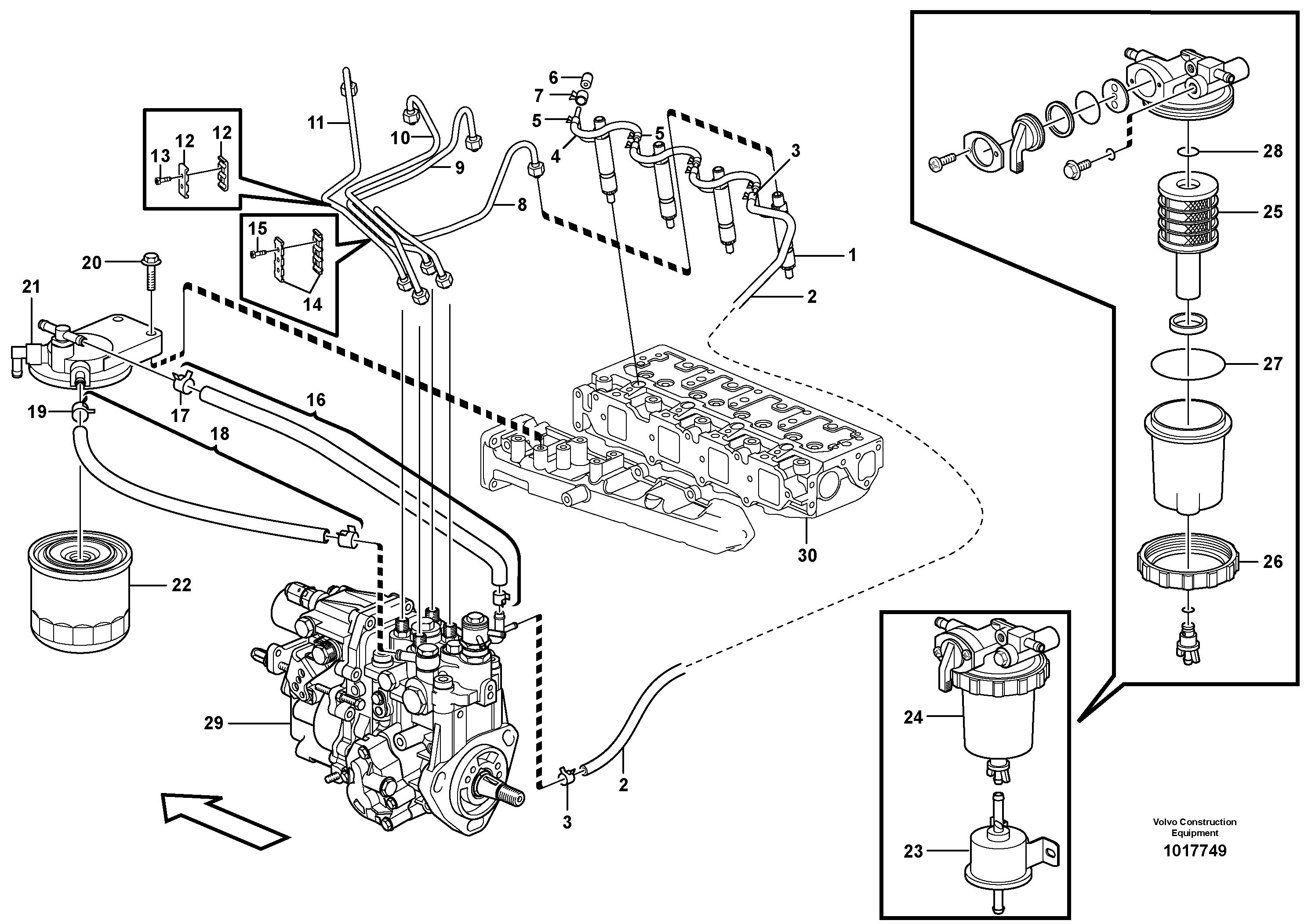 Схема запчастей Volvo EC35C - 29718 Fuel lines and injectors EC35C