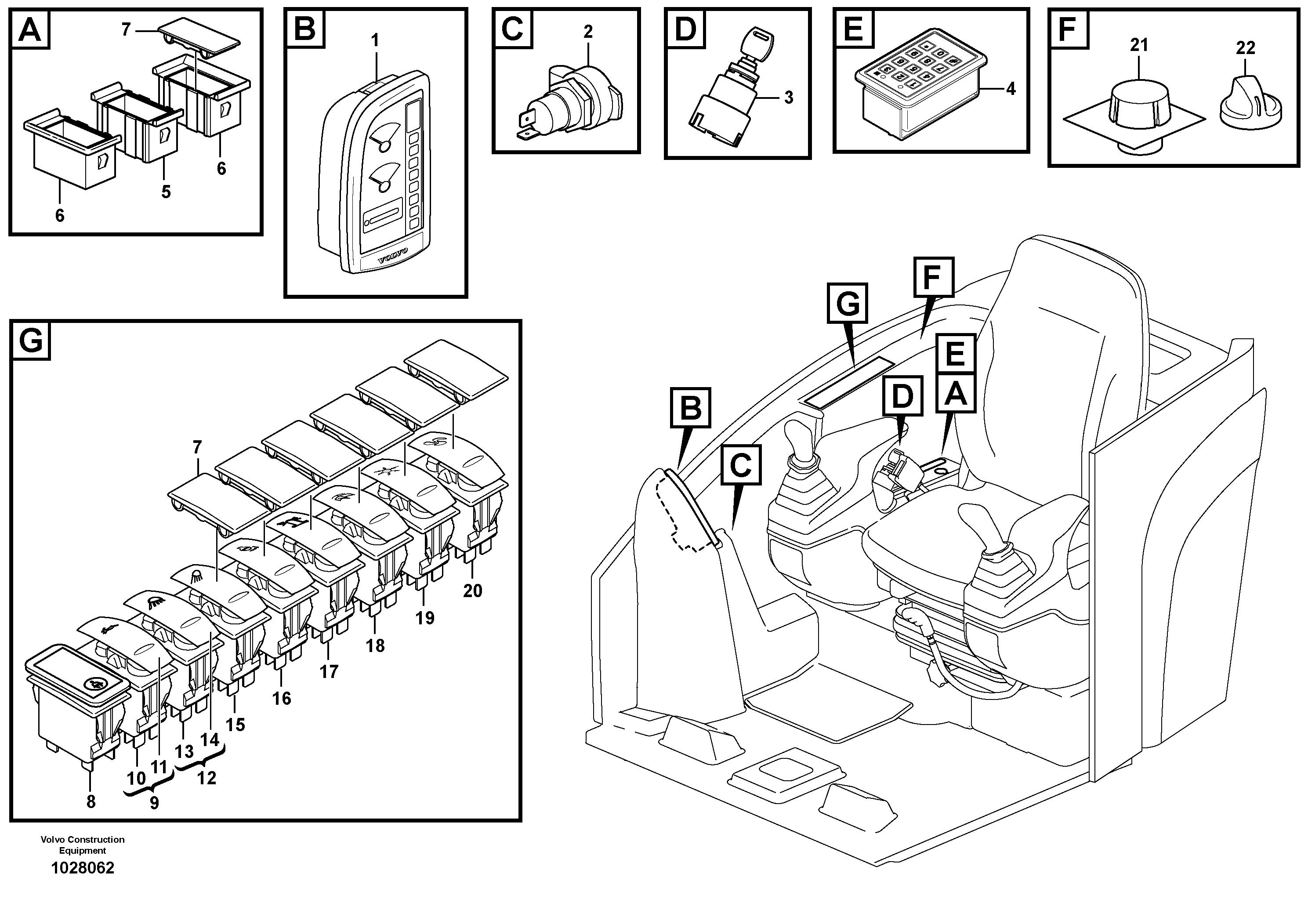 Схема запчастей Volvo EC35C - 99105 Instrument panel, right EC35C
