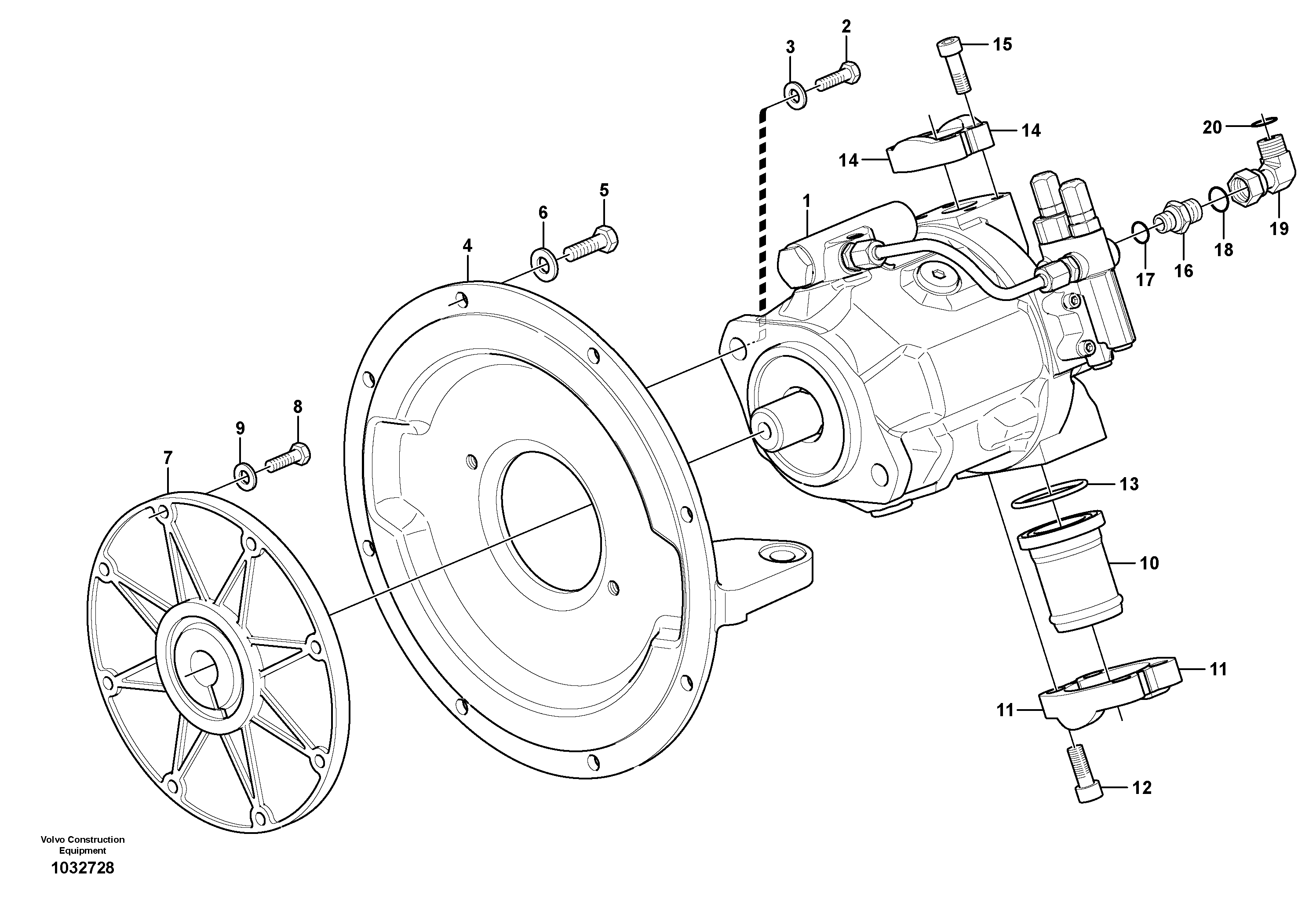 Схема запчастей Volvo EC35C - 91934 Hydraulic pump with fitting parts EC35C