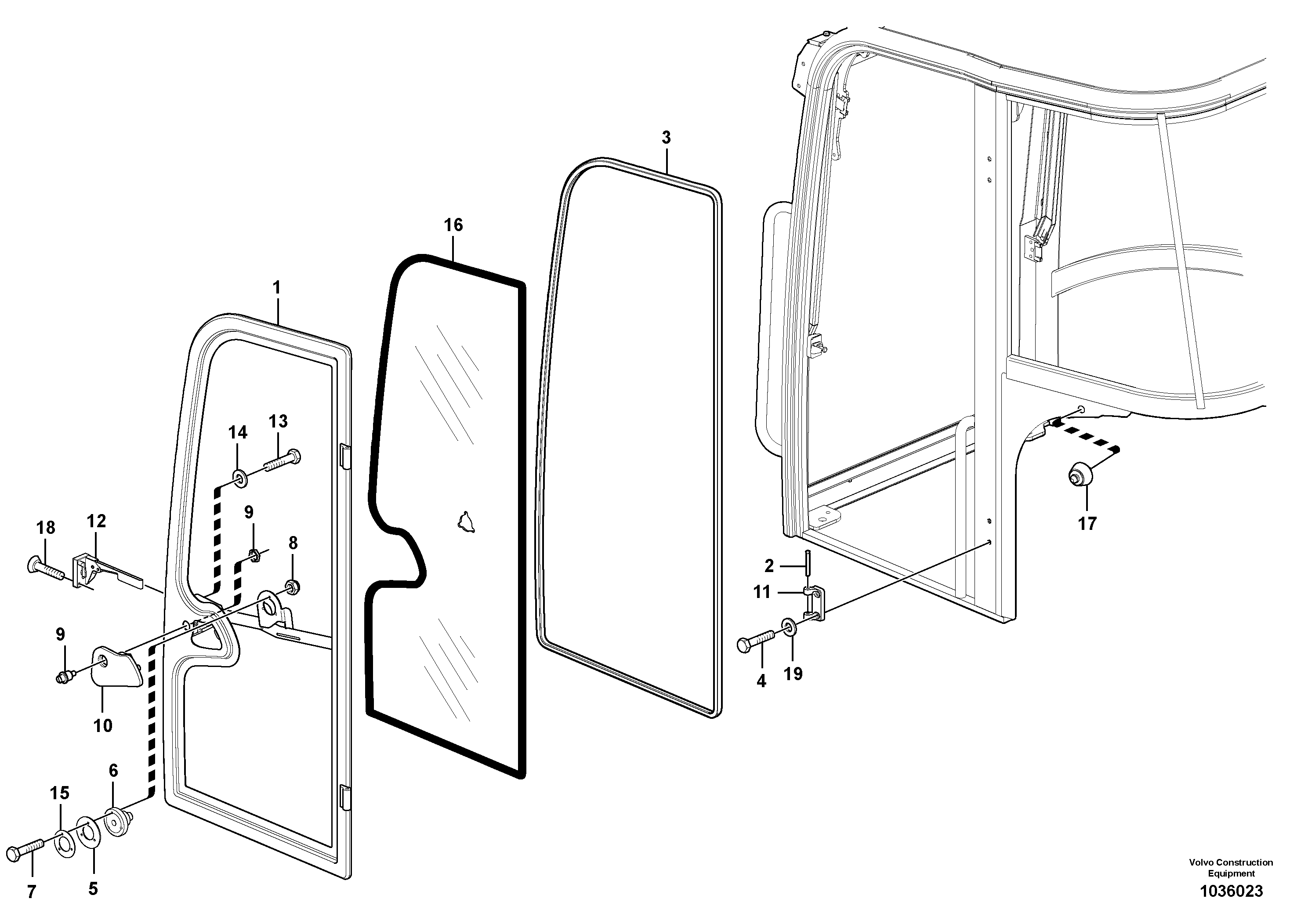 Схема запчастей Volvo EC35C - 36854 Cab : door EC35C